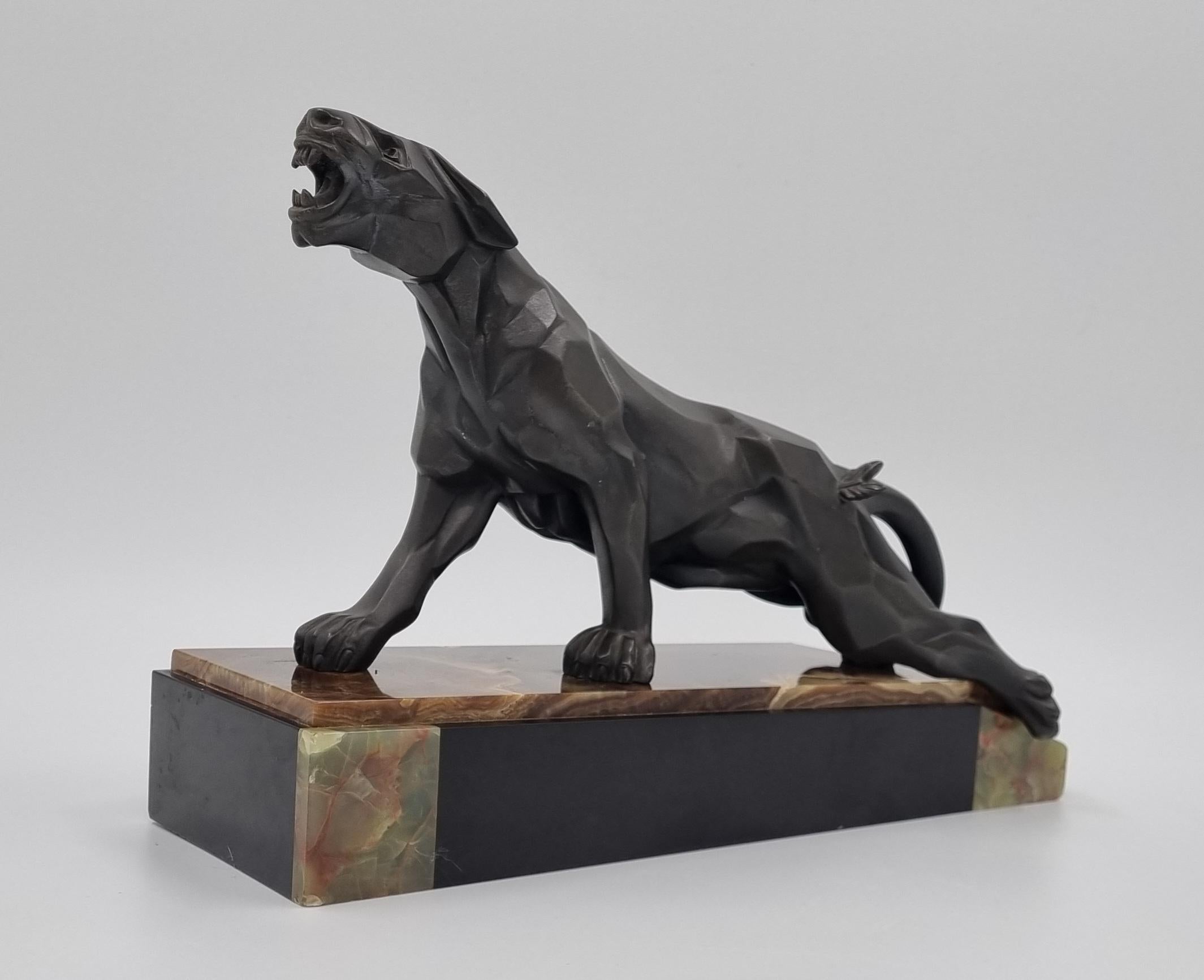 French Art Deco Sculpture Cubist Panther By A Notari For Sale
