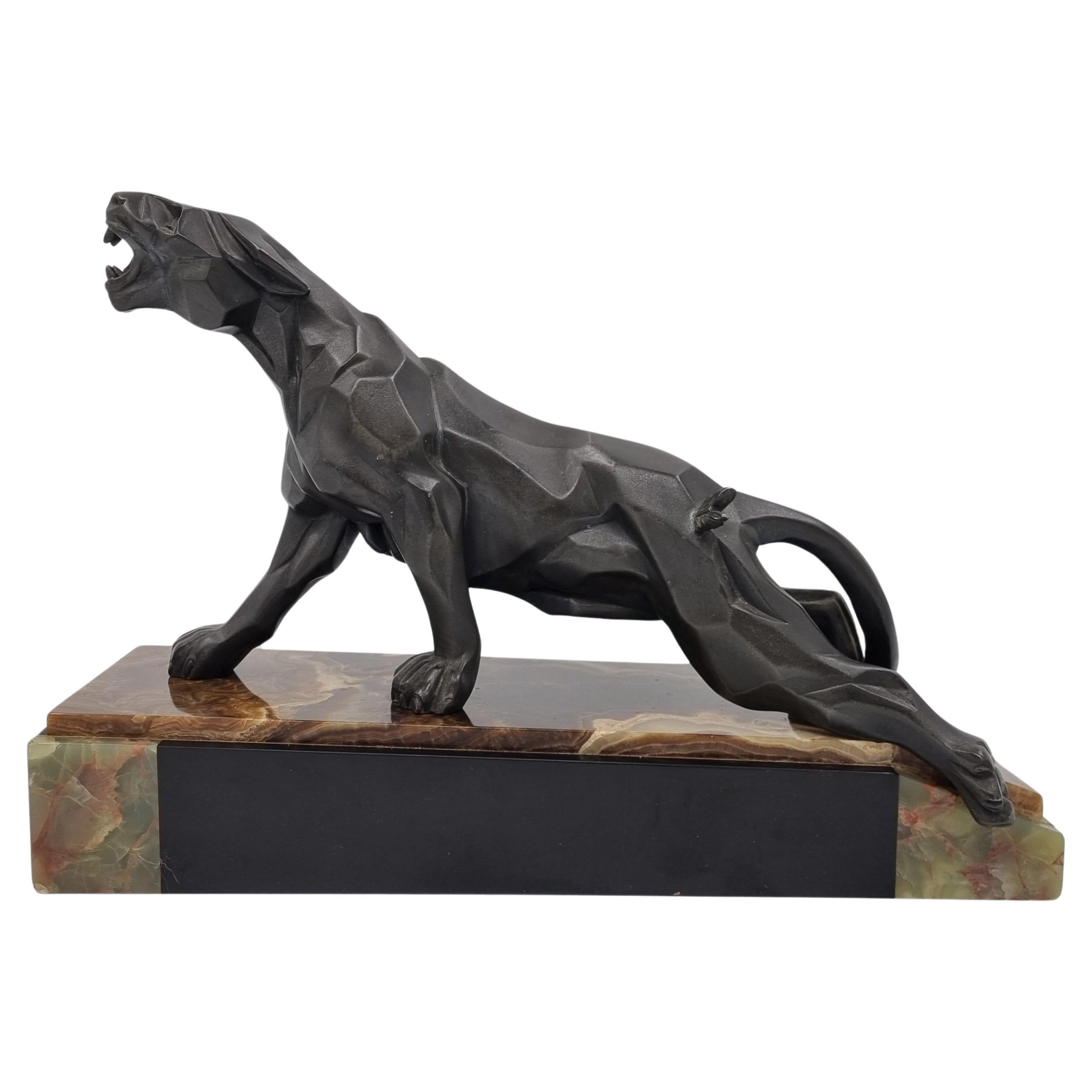 Art Deco Sculpture Cubist Panther By A Notari For Sale