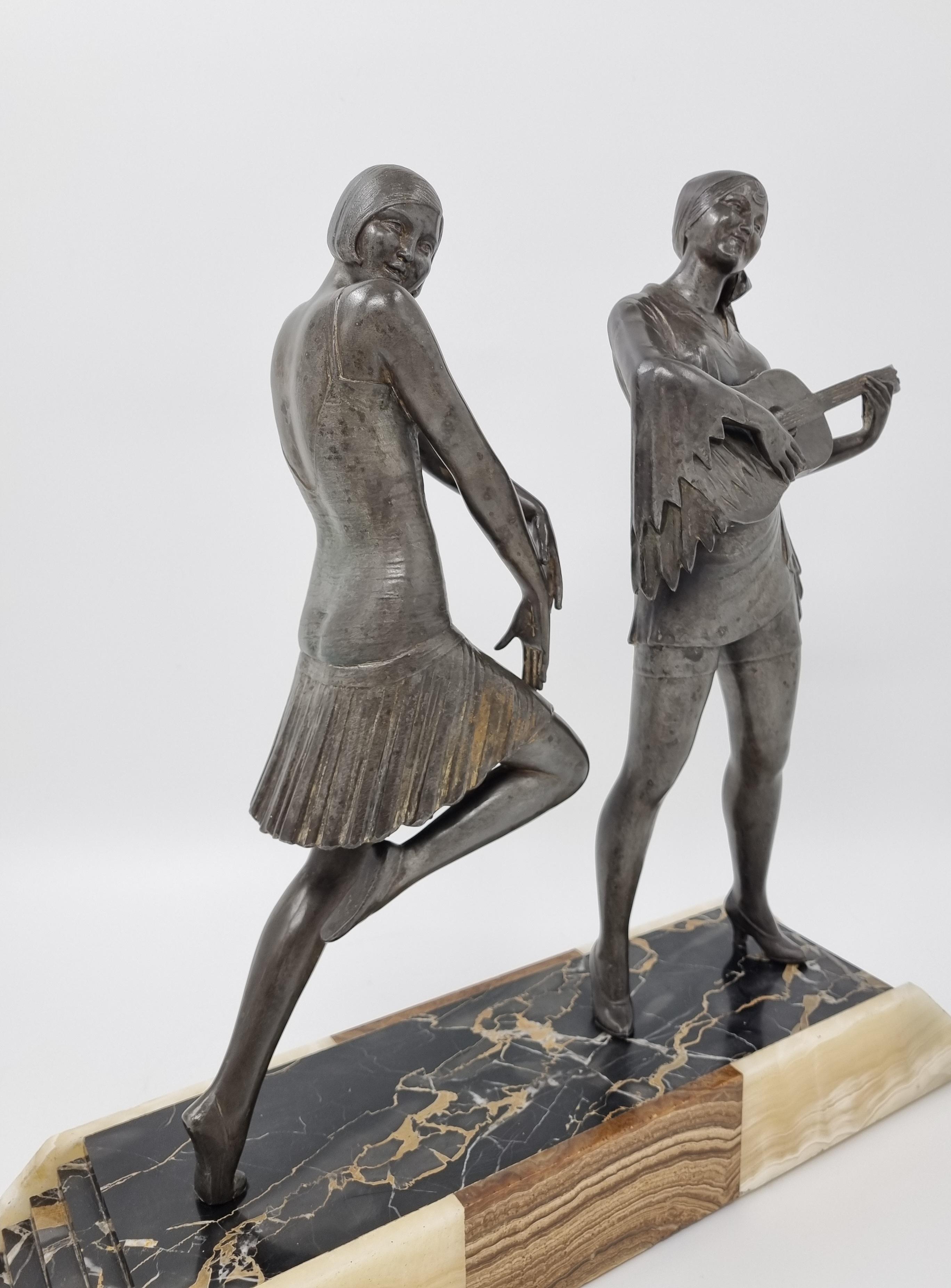 Early 20th Century Art Deco Sculpture Dancer and Musician by Enrique Molins-Balleste For Sale