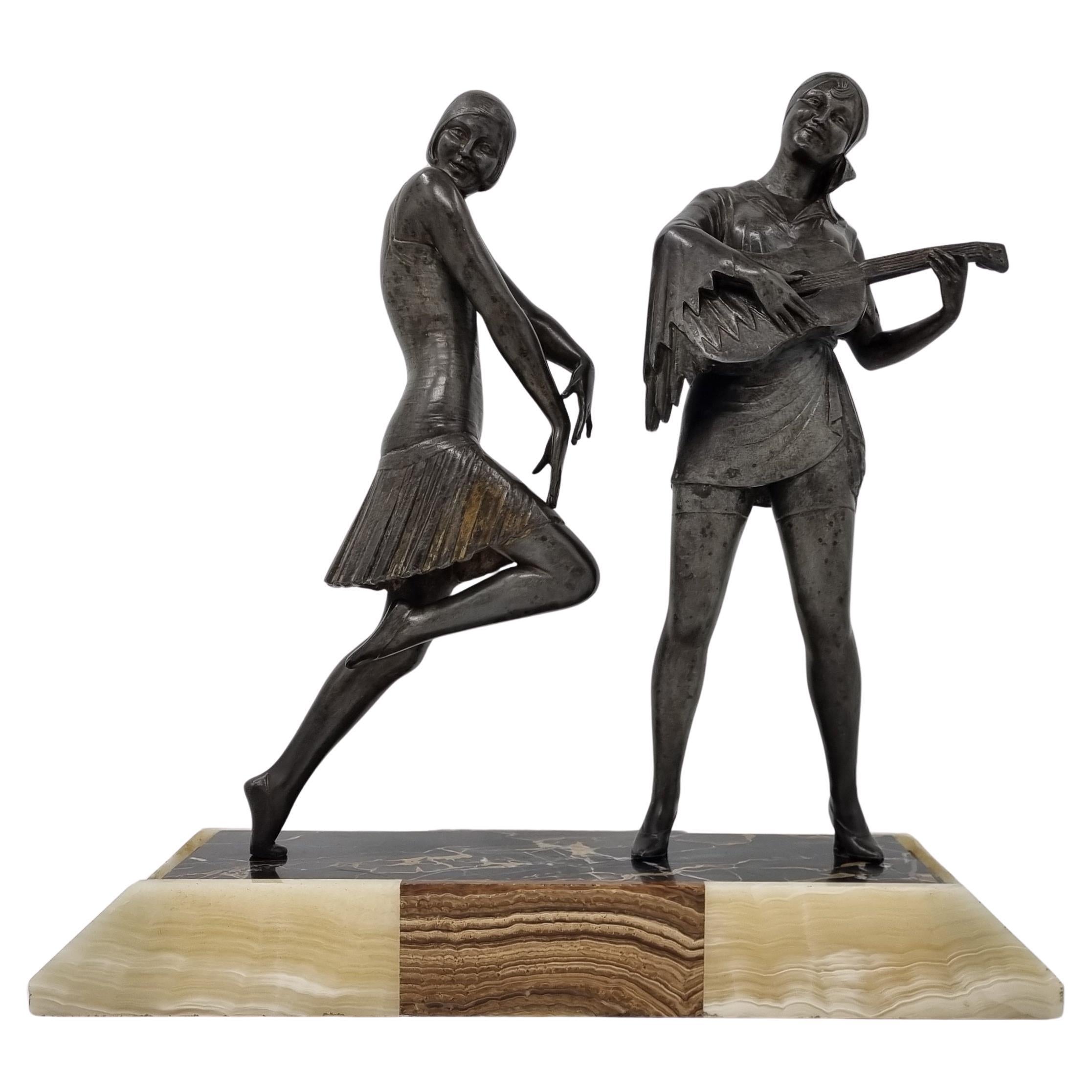 Art Deco Sculpture Dancer and Musician by Enrique Molins-Balleste For Sale