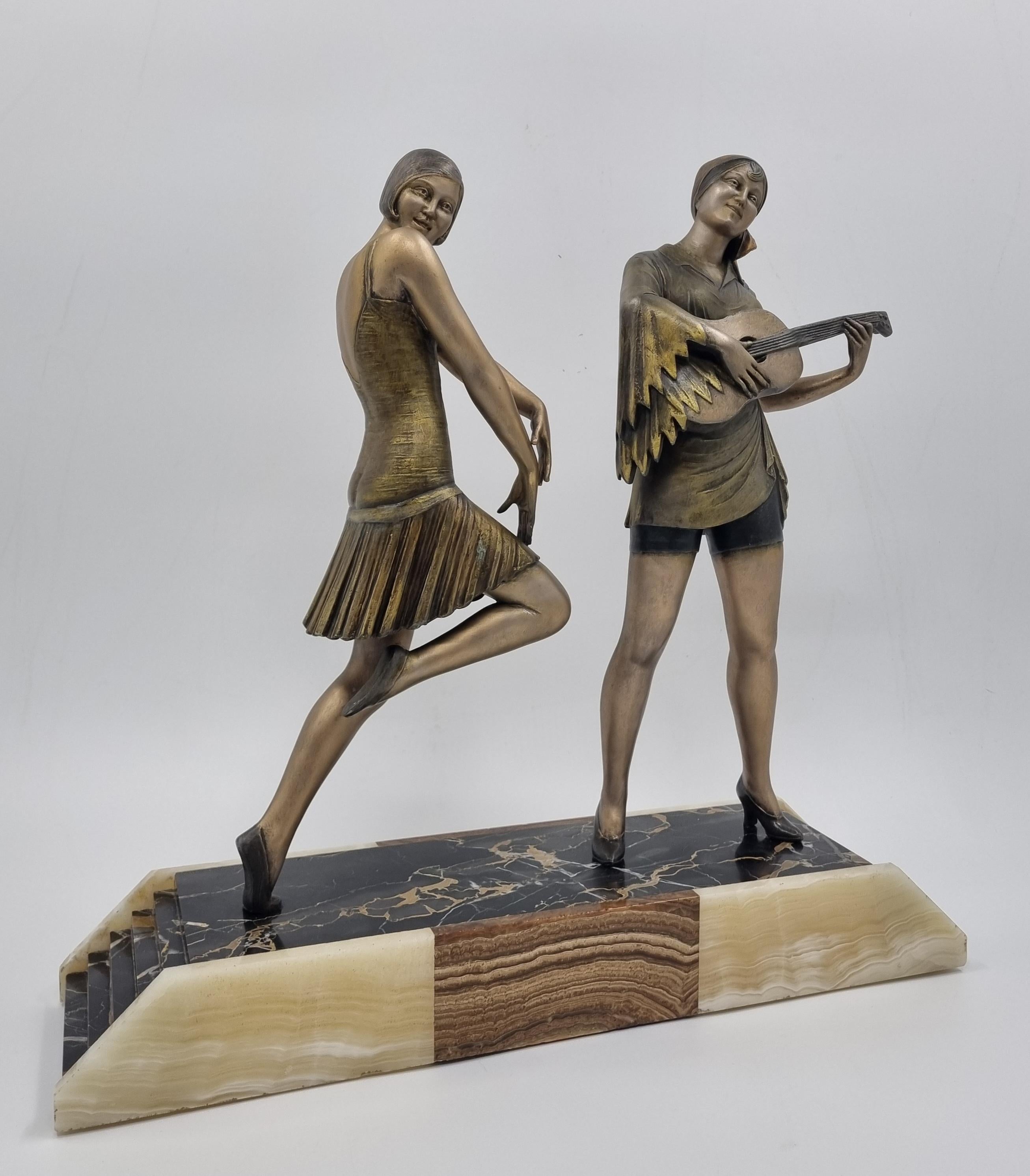 Art Déco Scultura Art Deco Ballerina e musicista in vendita