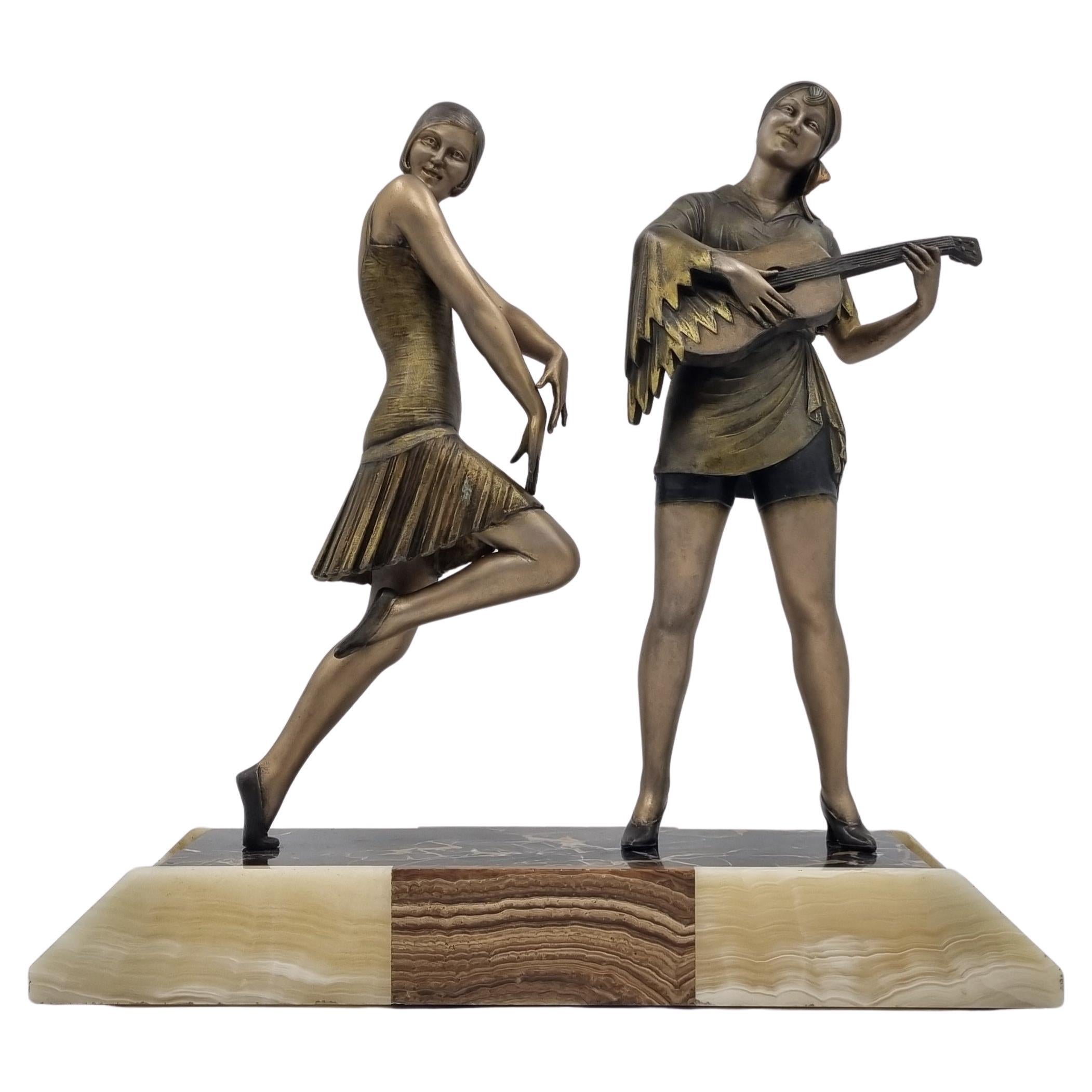 Escultura Art Déco Bailarina y Músico