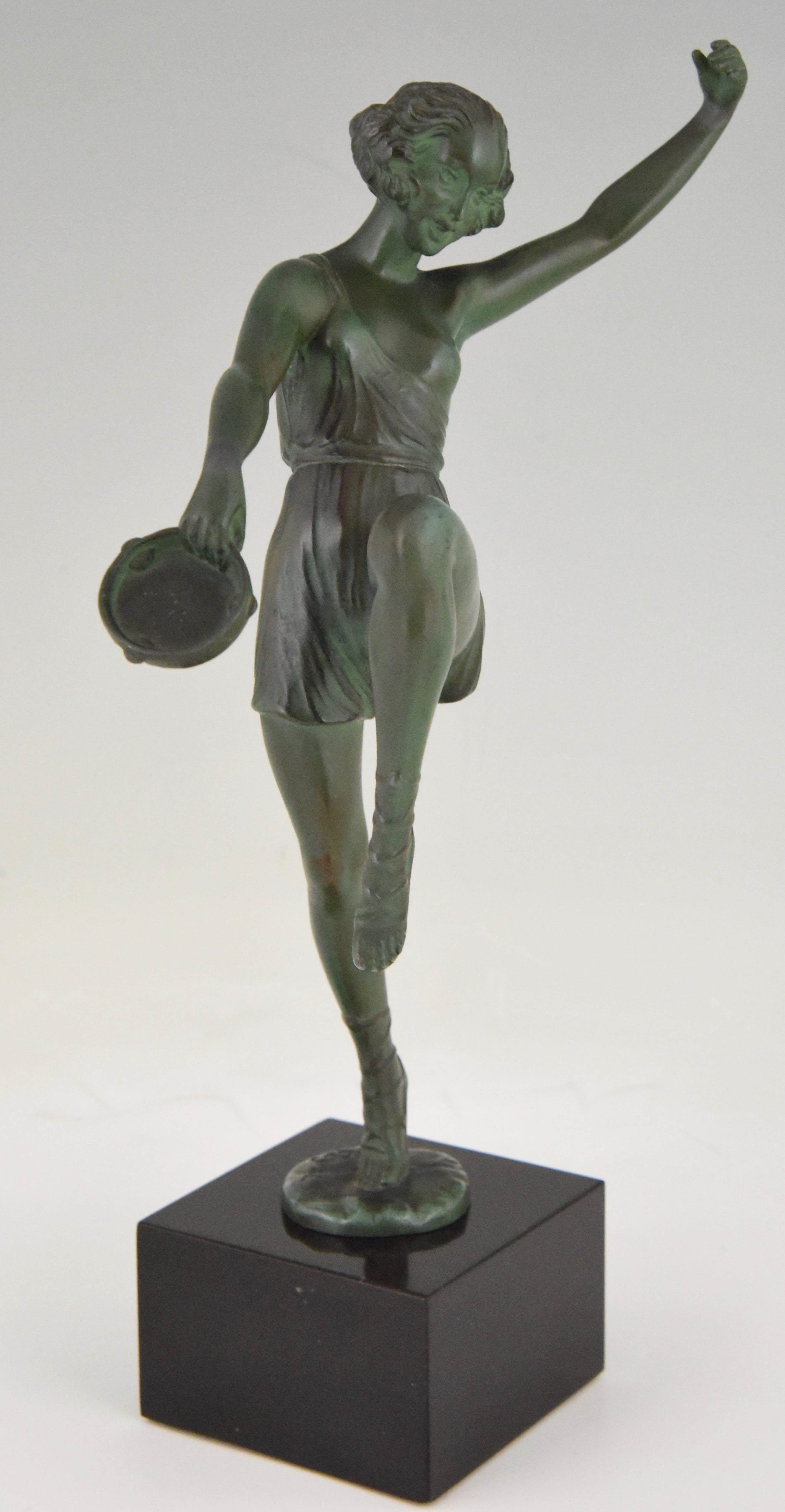 Art Deco Sculpture Dancer with Tambourine Fayral Pierre Le Faguays, France, 1930 3