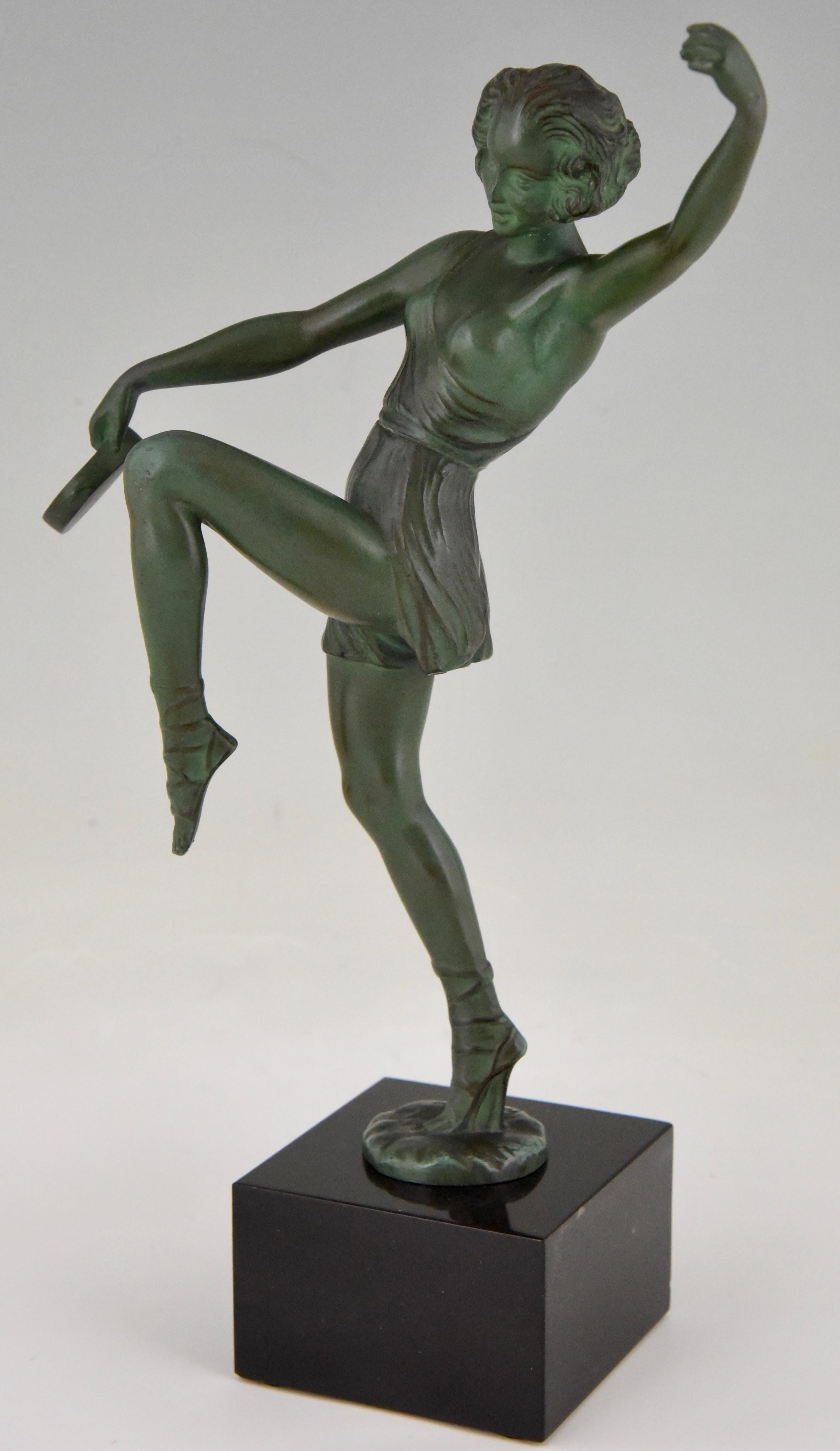 French Art Deco Sculpture Dancer with Tambourine Fayral Pierre Le Faguays, France, 1930