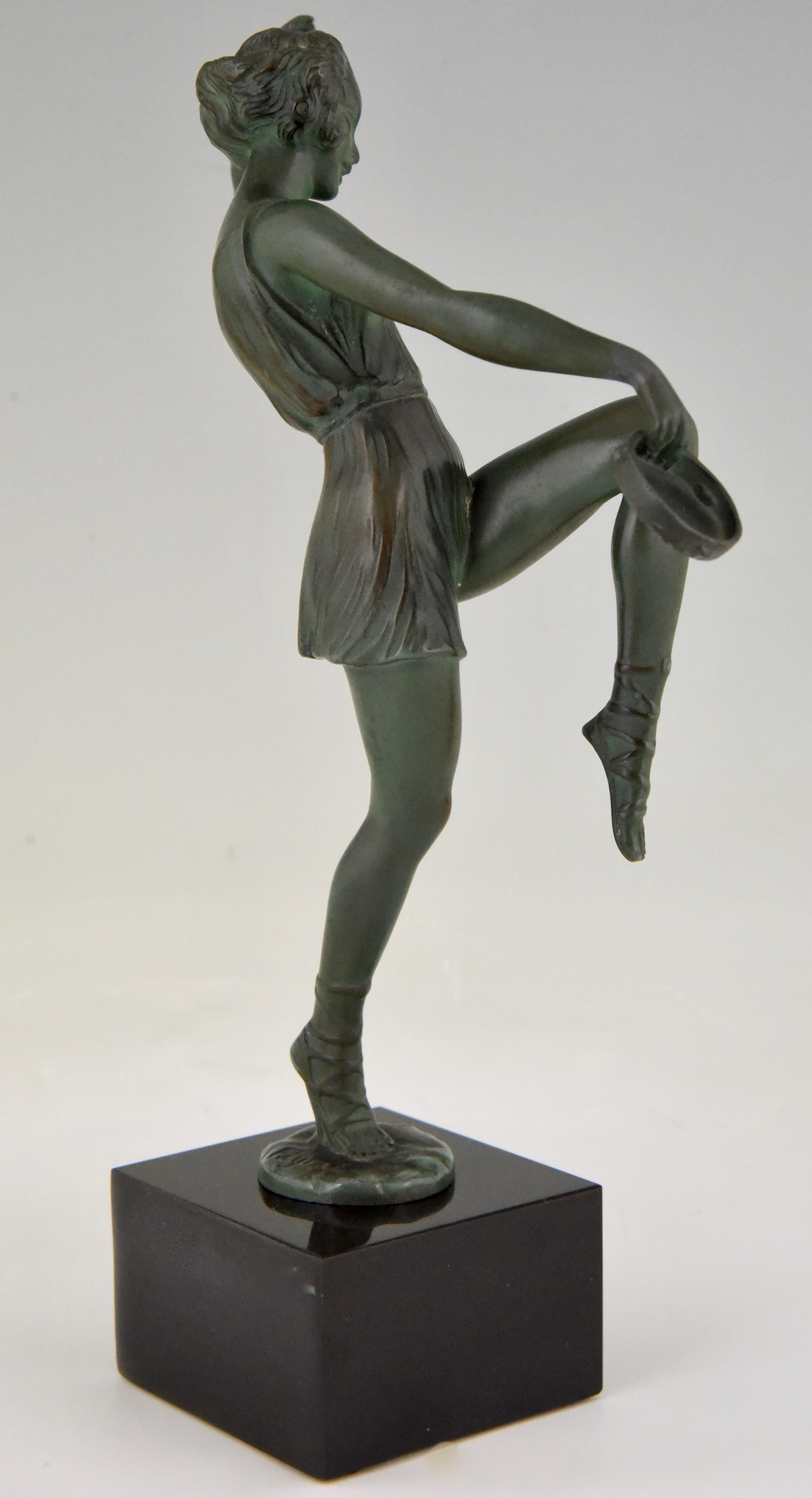 Art Deco Sculpture Dancer with Tambourine Fayral Pierre Le Faguays, France, 1930 1