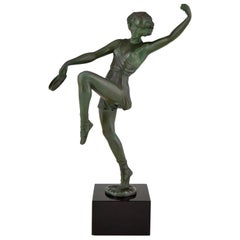 Art Deco Sculpture Dancer with Tambourine Fayral Pierre Le Faguays, France, 1930