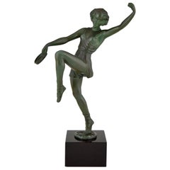 Vintage Art Deco Sculpture Dancer with Tambourine Fayral Pierre Le Faguays, France, 1930