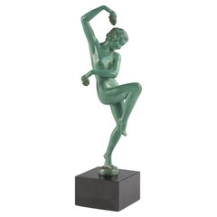 Sculpture Art Déco - Femme dansant - par DENIS - Max Verrier - Spelter patiné