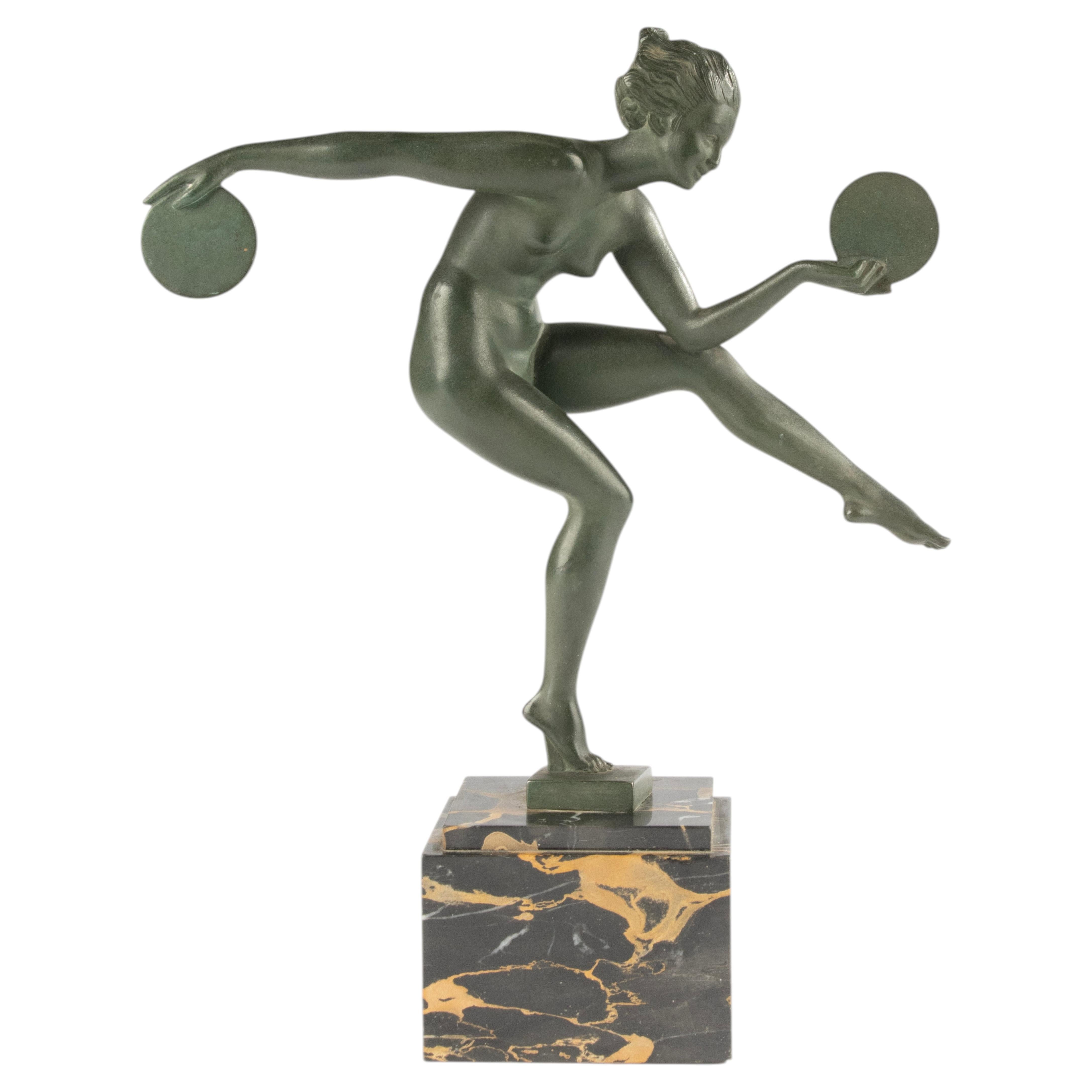 Art Deco Sculpture - Derenne (Marcel Bouraine) - Spelter - Female Figure