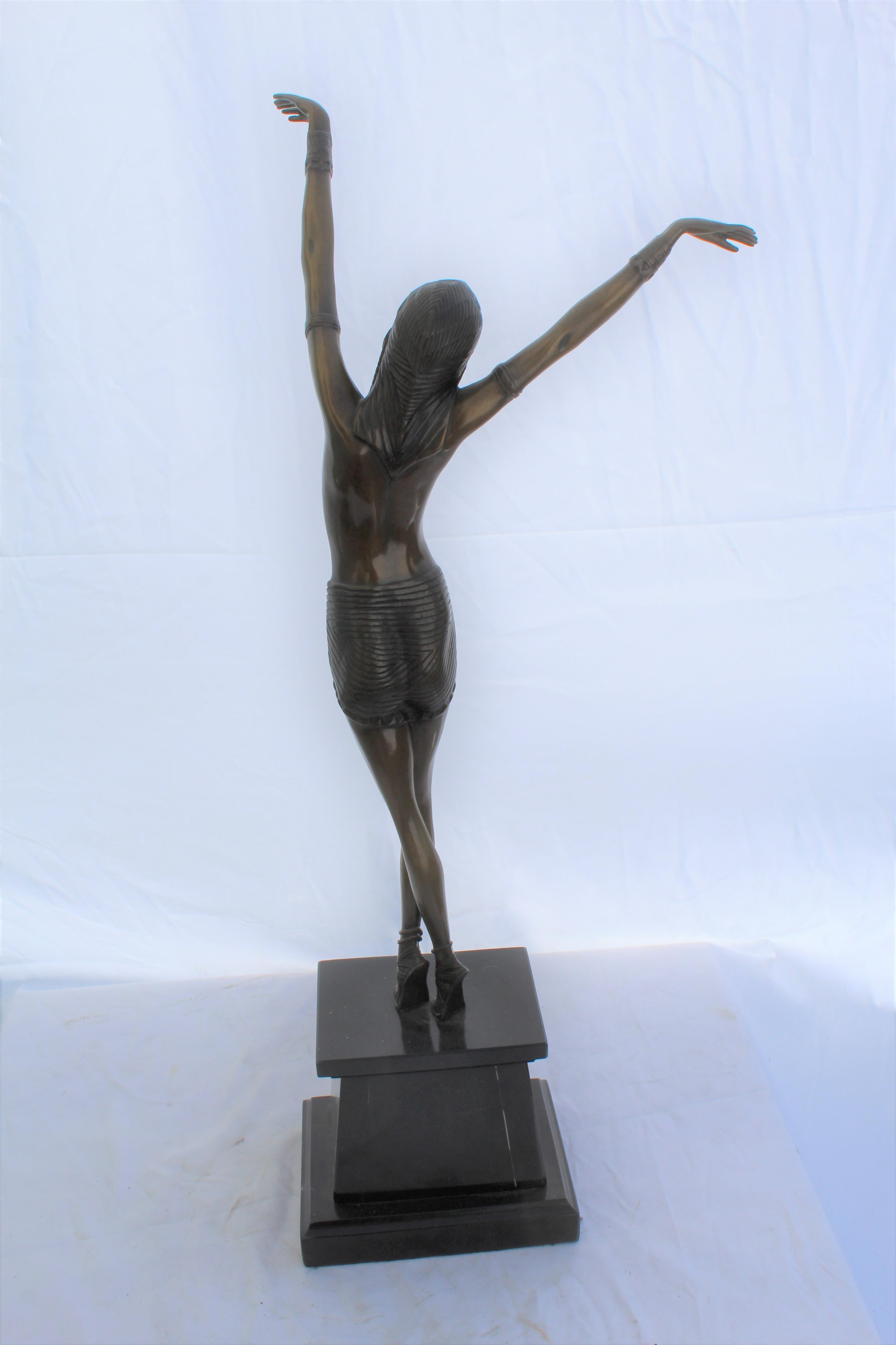 Cast Art Deco Sculpture, Egyptian Dancer after D H Chiparus, Bronze, Marble Base