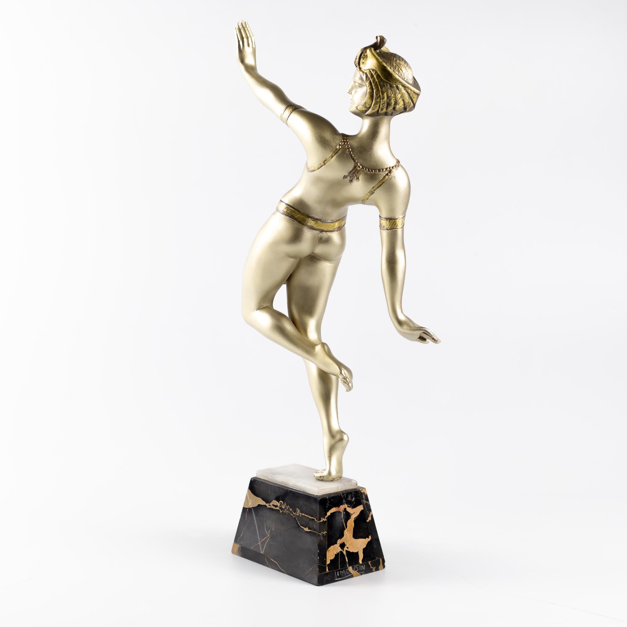 Metal Art Deco Sculpture Egyptian Dancer by Limousin
