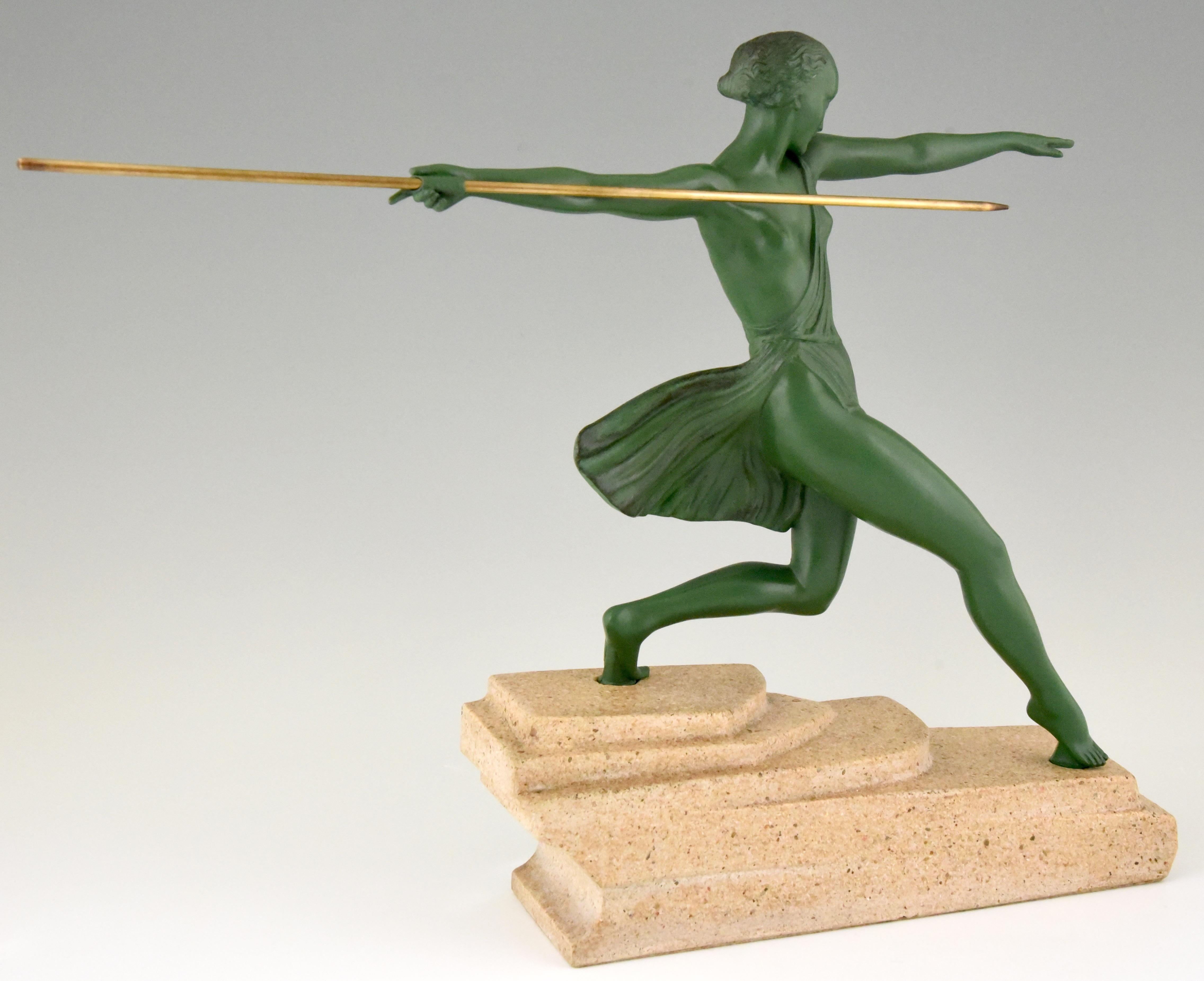 Art Deco Sculpture Female Javelin Thrower Fayral, Pierre Le Faguays 4