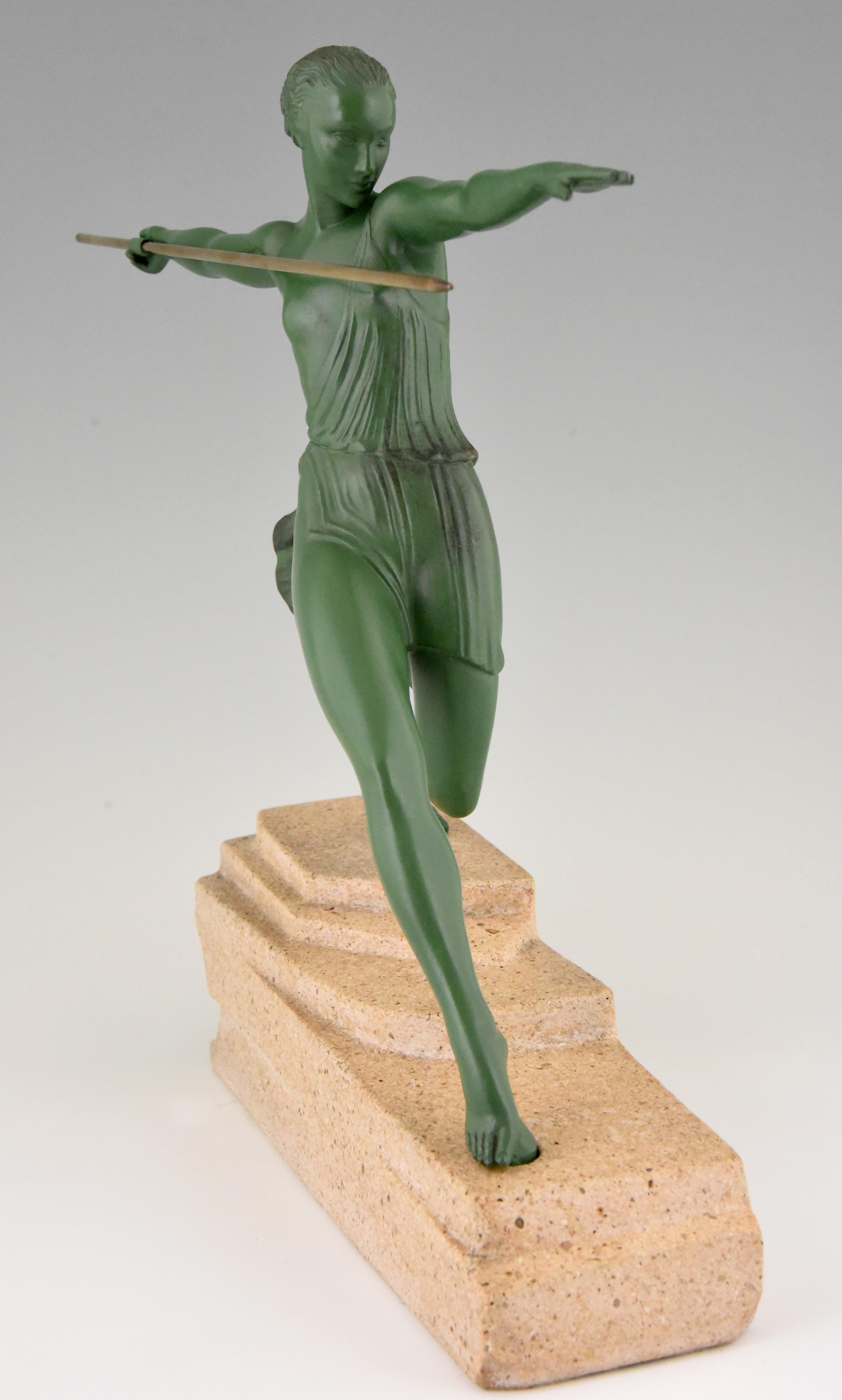 French Art Deco Sculpture Female Javelin Thrower Fayral, Pierre Le Faguays