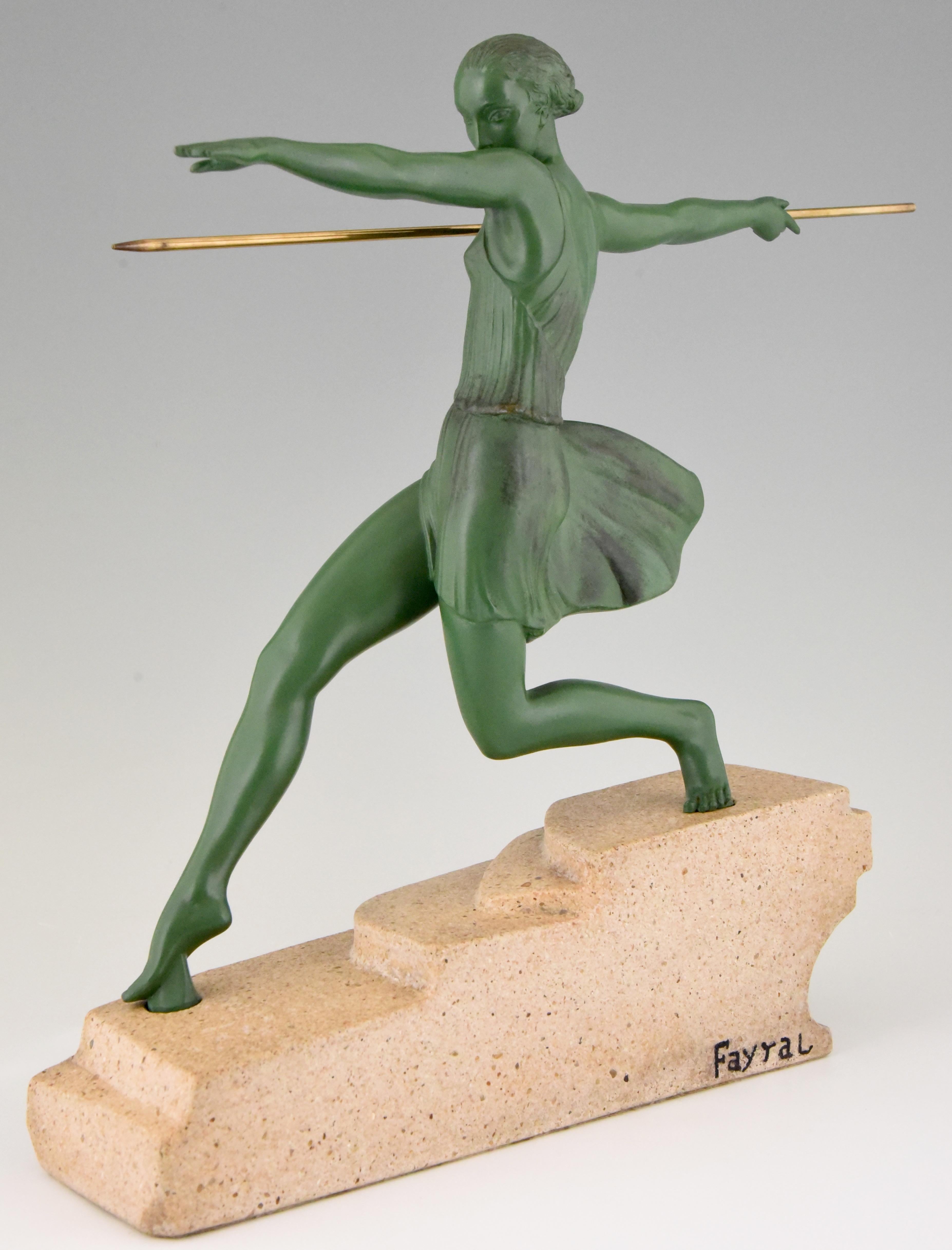 20th Century Art Deco Sculpture Female Javelin Thrower Fayral, Pierre Le Faguays