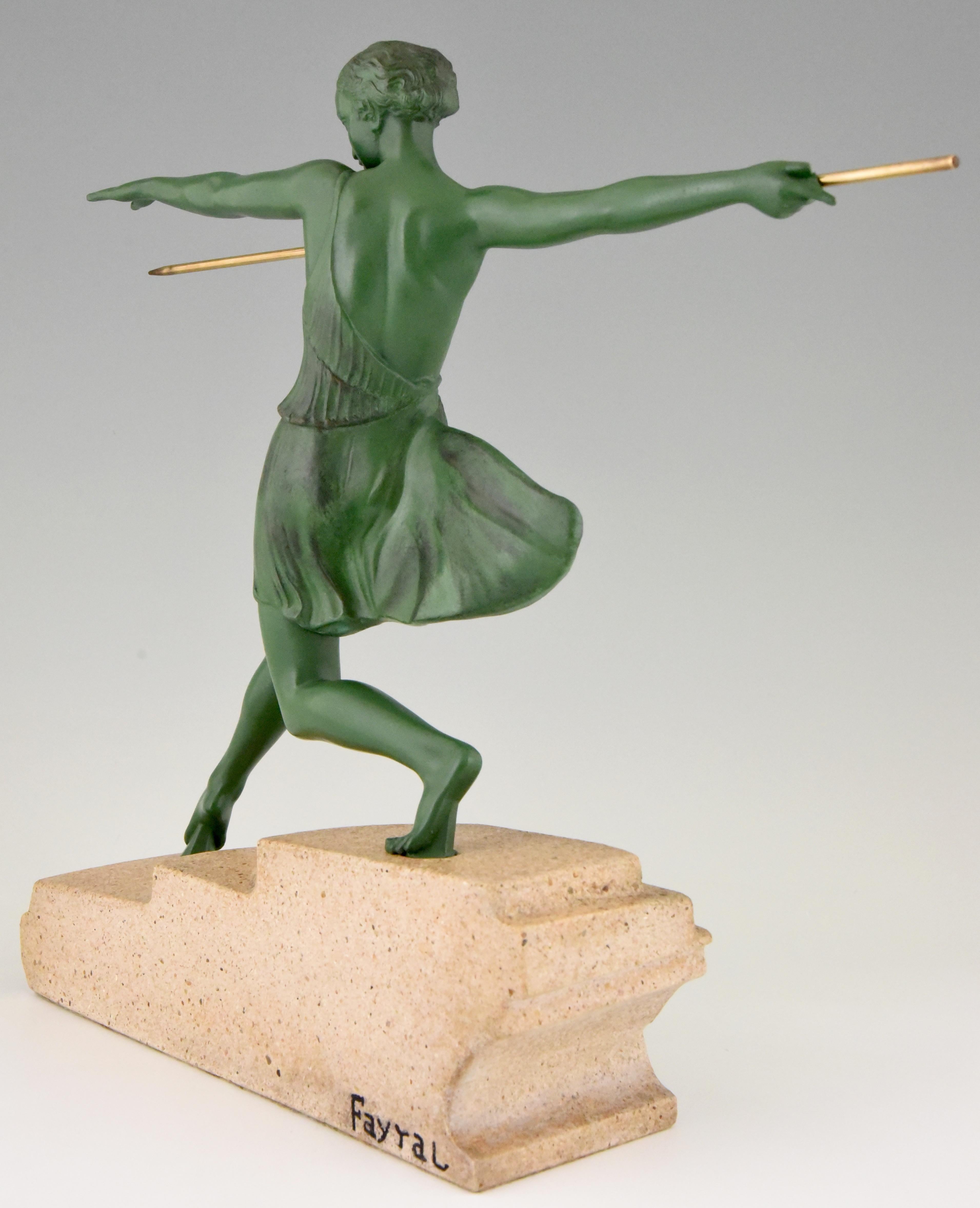 Art Deco Sculpture Female Javelin Thrower Fayral, Pierre Le Faguays 1