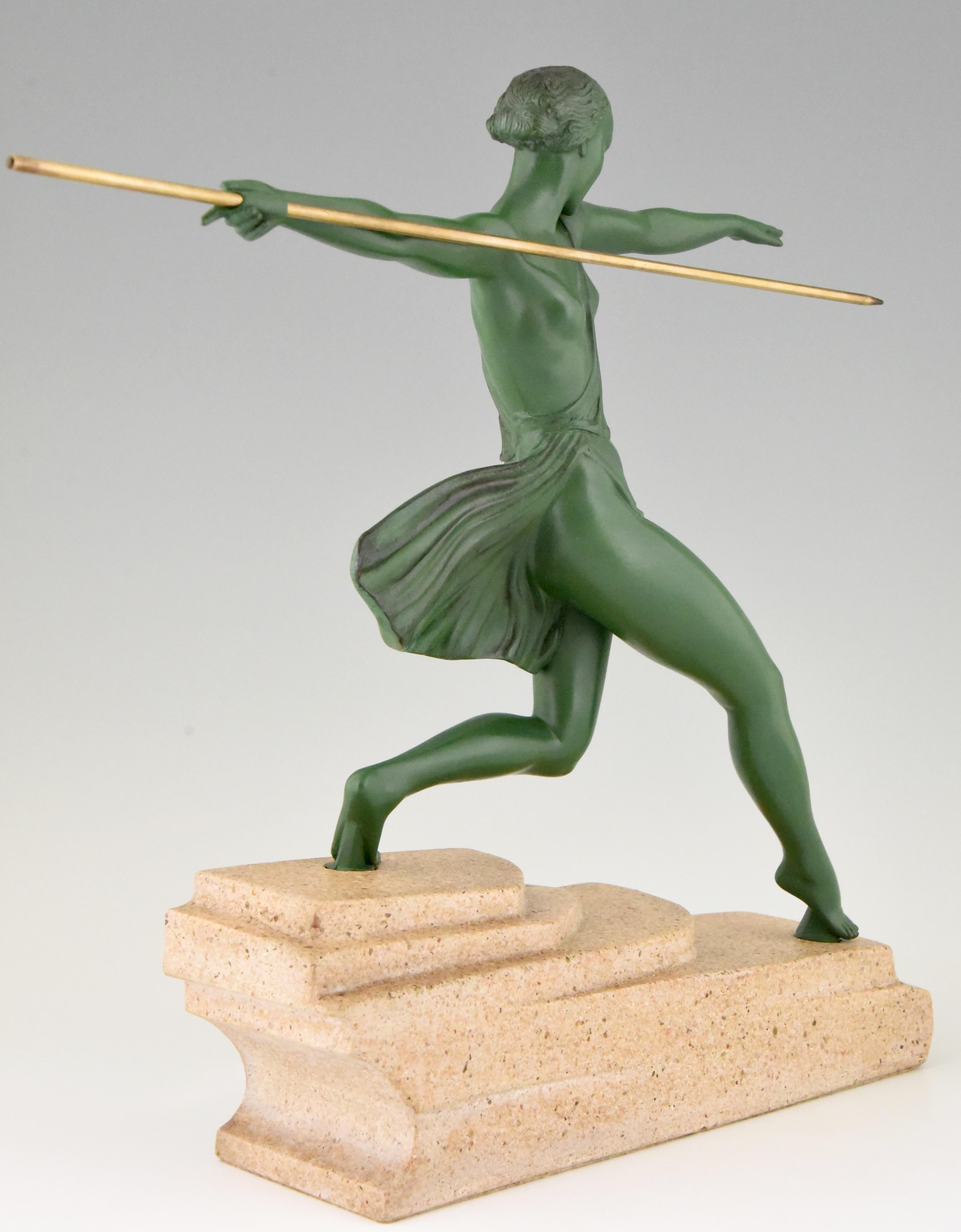 Art Deco Sculpture Female Javelin Thrower Fayral, Pierre Le Faguays 3