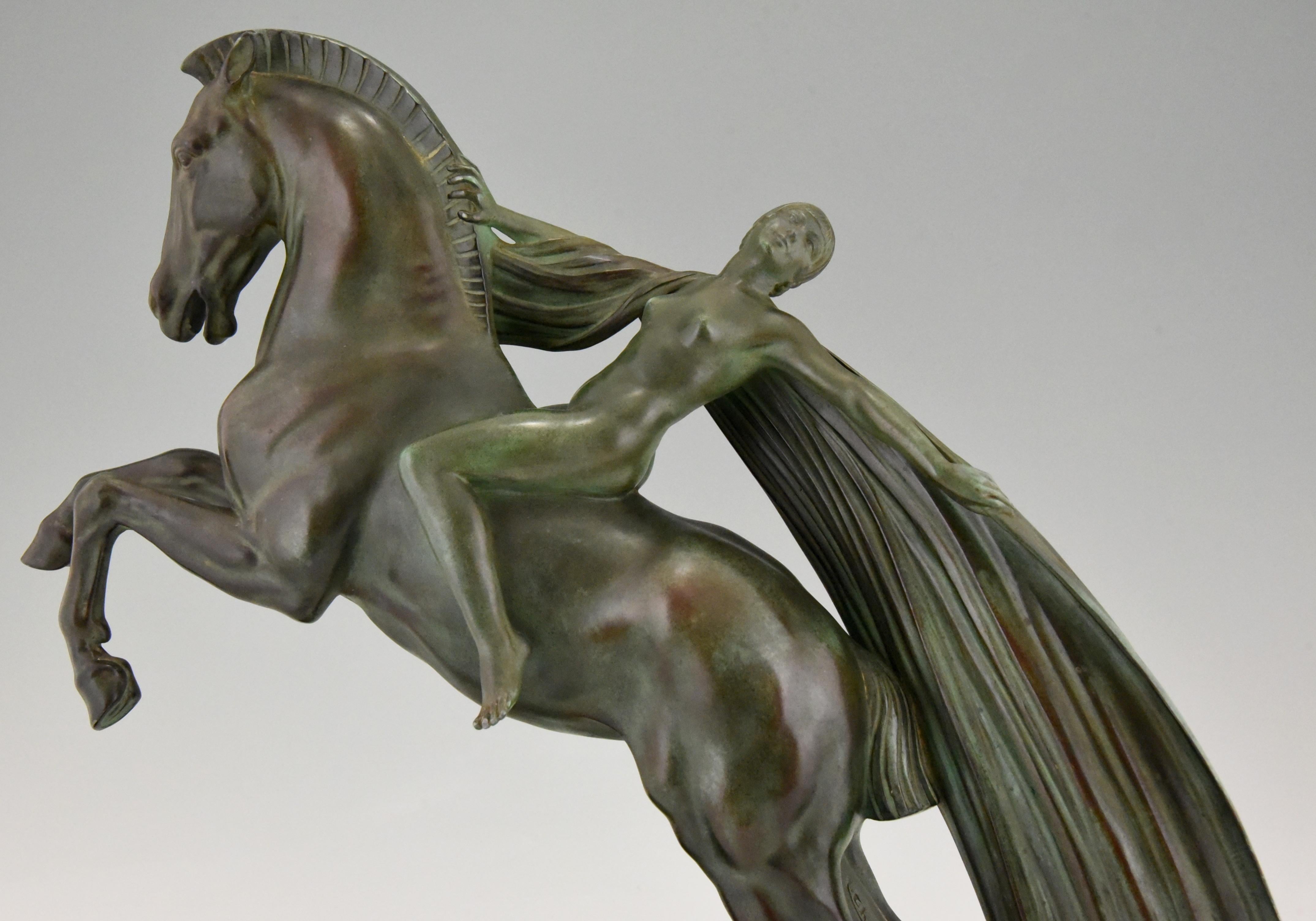 Art Deco Sculpture Female Nude on Horse Charles Charles for Max Le Verrier, 1930 3