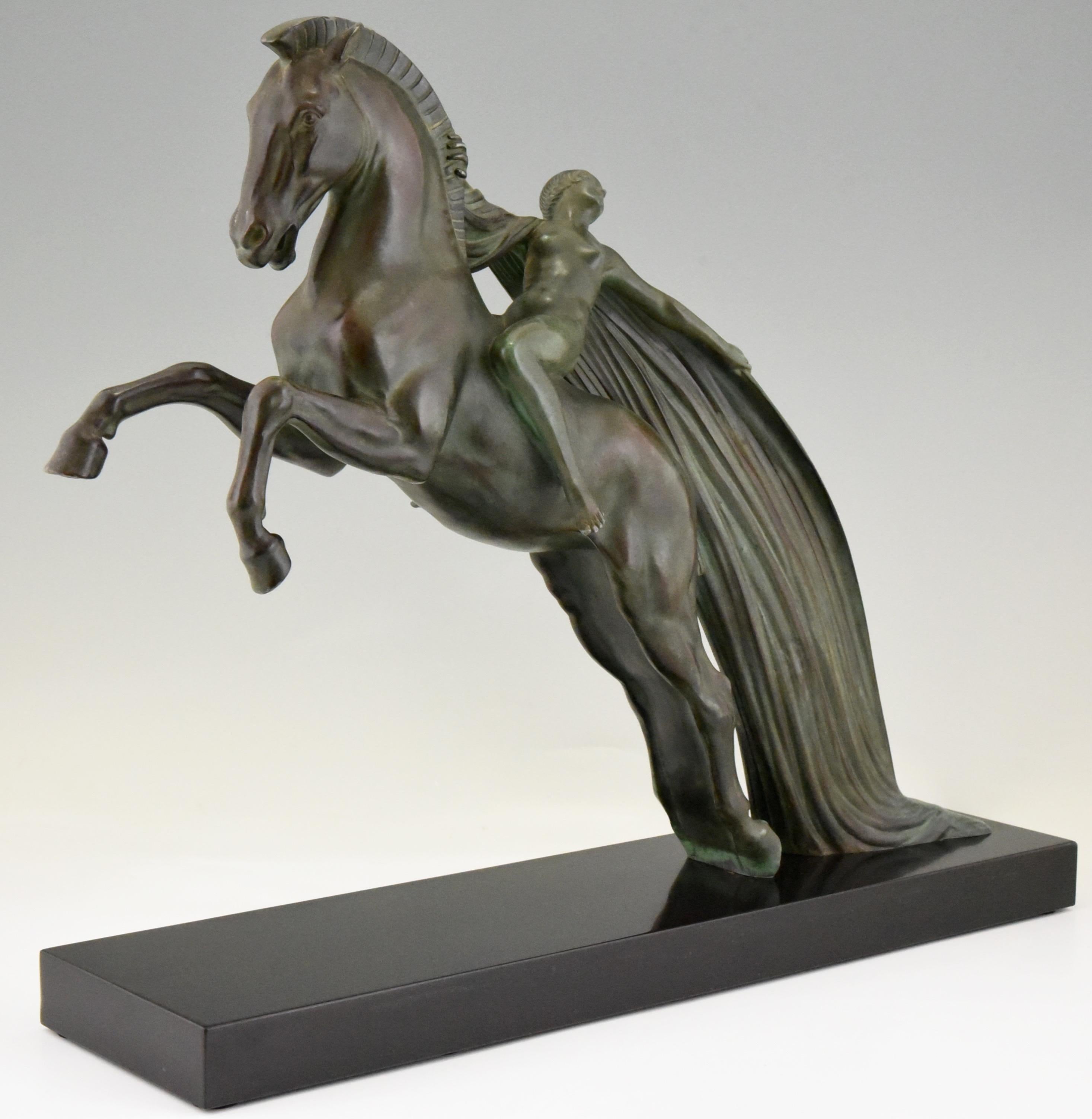 French Art Deco Sculpture Female Nude on Horse Charles Charles for Max Le Verrier, 1930