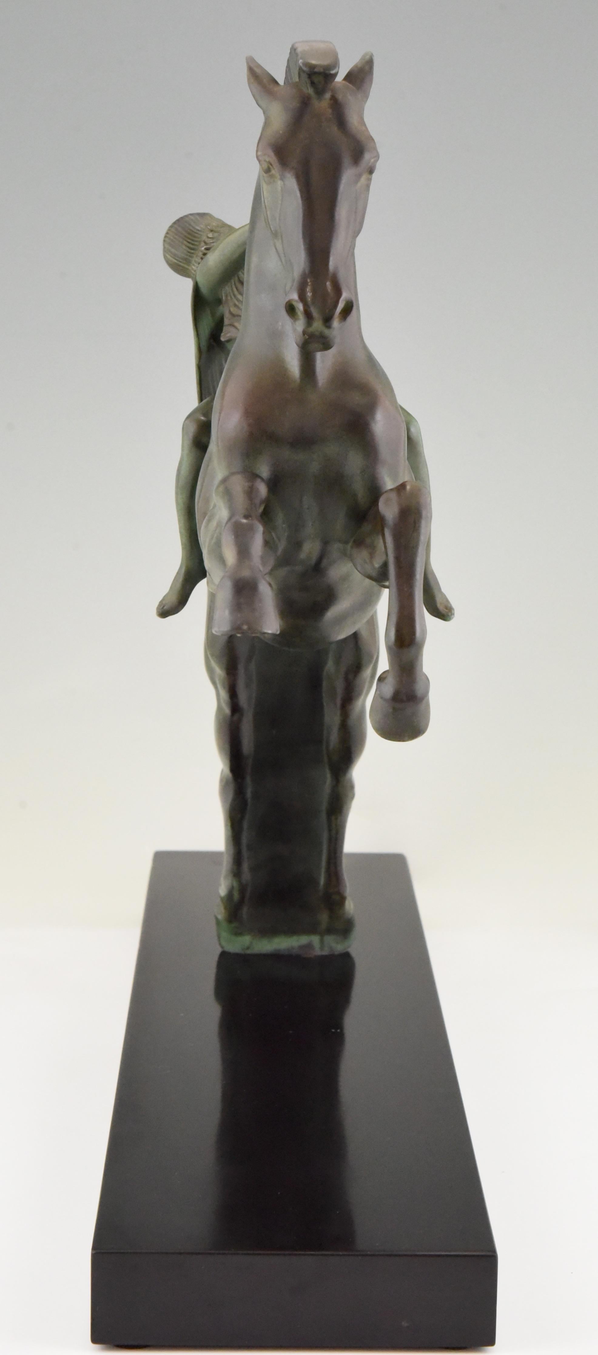Patinated Art Deco Sculpture Female Nude on Horse Charles Charles for Max Le Verrier, 1930