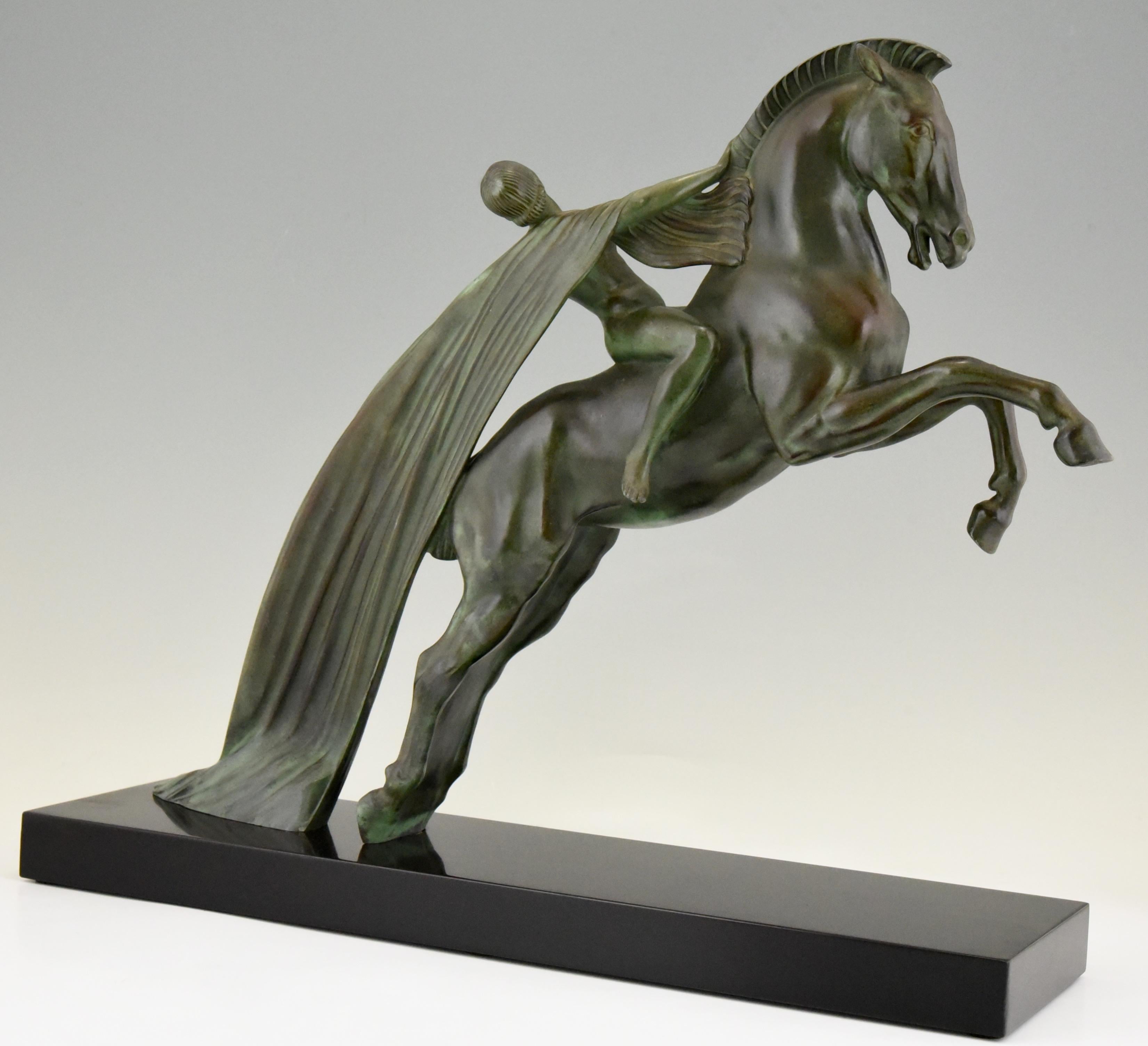 Art Deco Sculpture Female Nude on Horse Charles Charles for Max Le Verrier, 1930 In Good Condition In Antwerp, BE