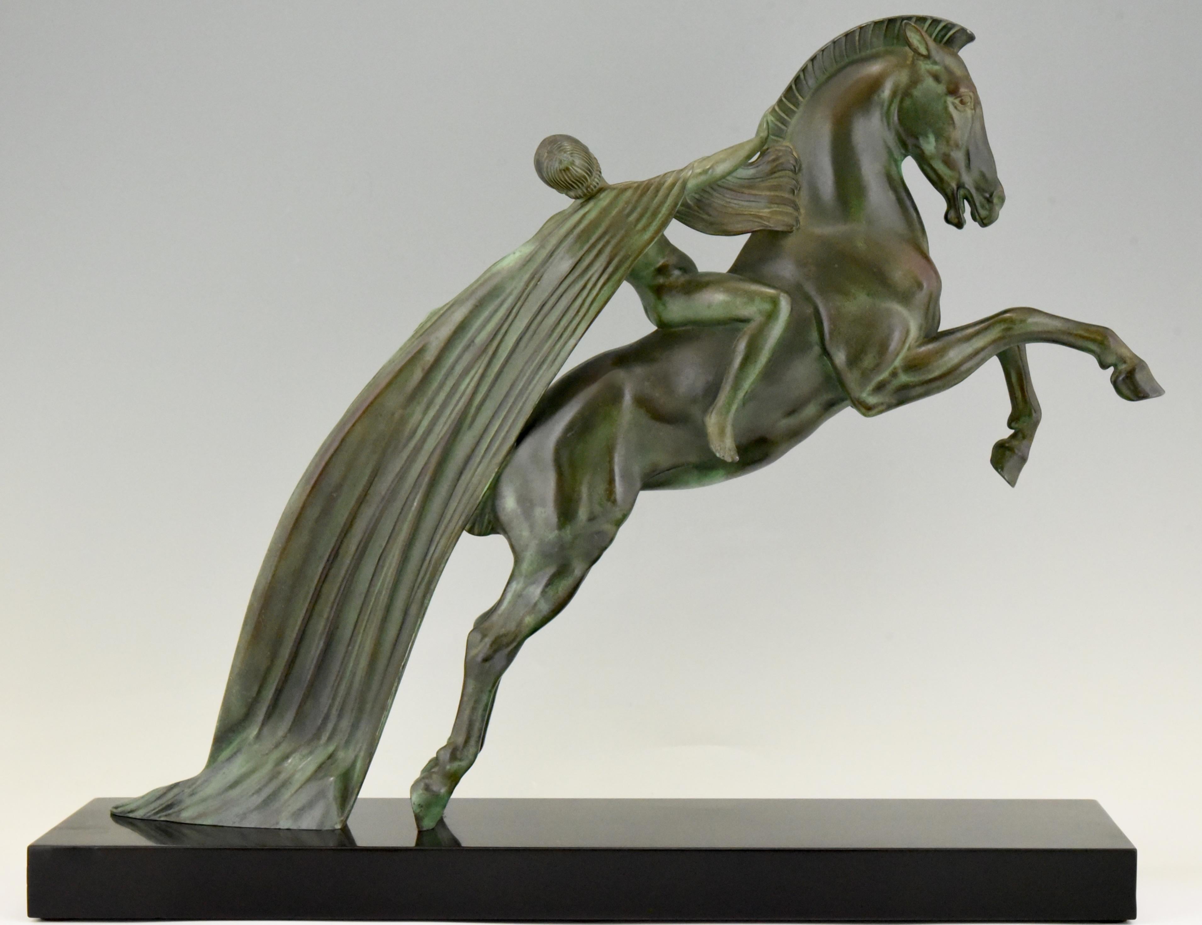 Mid-20th Century Art Deco Sculpture Female Nude on Horse Charles Charles for Max Le Verrier, 1930