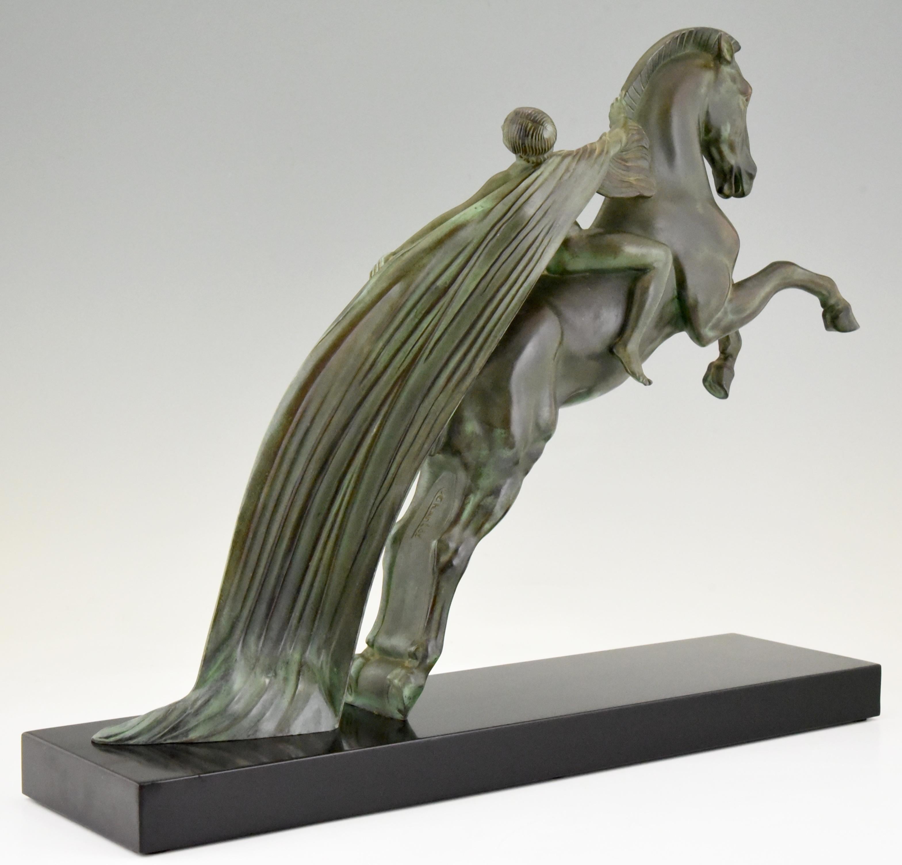 Metal Art Deco Sculpture Female Nude on Horse Charles Charles for Max Le Verrier, 1930