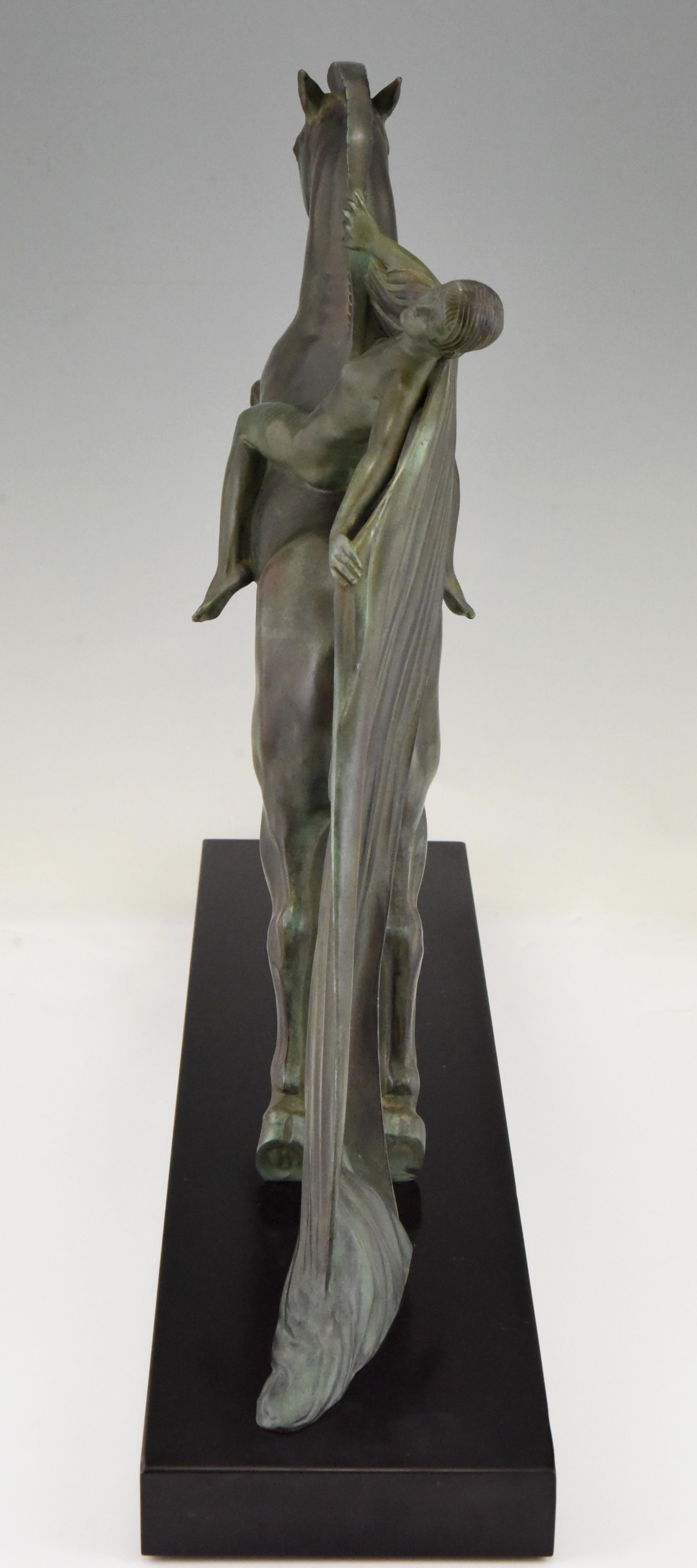 Art Deco Sculpture Female Nude on Horse Charles Charles for Max Le Verrier, 1930 1
