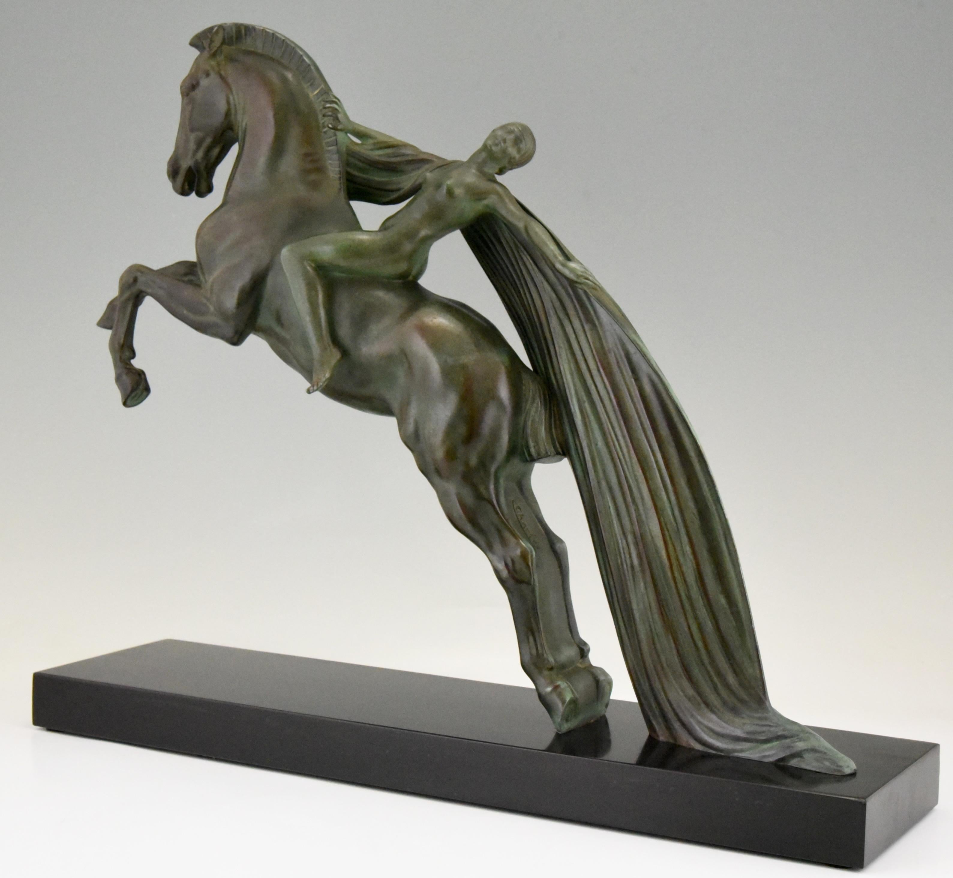 Art Deco Sculpture Female Nude on Horse Charles Charles for Max Le Verrier, 1930 2