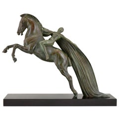 Vintage Art Deco Sculpture Female Nude on Horse Charles Charles for Max Le Verrier, 1930