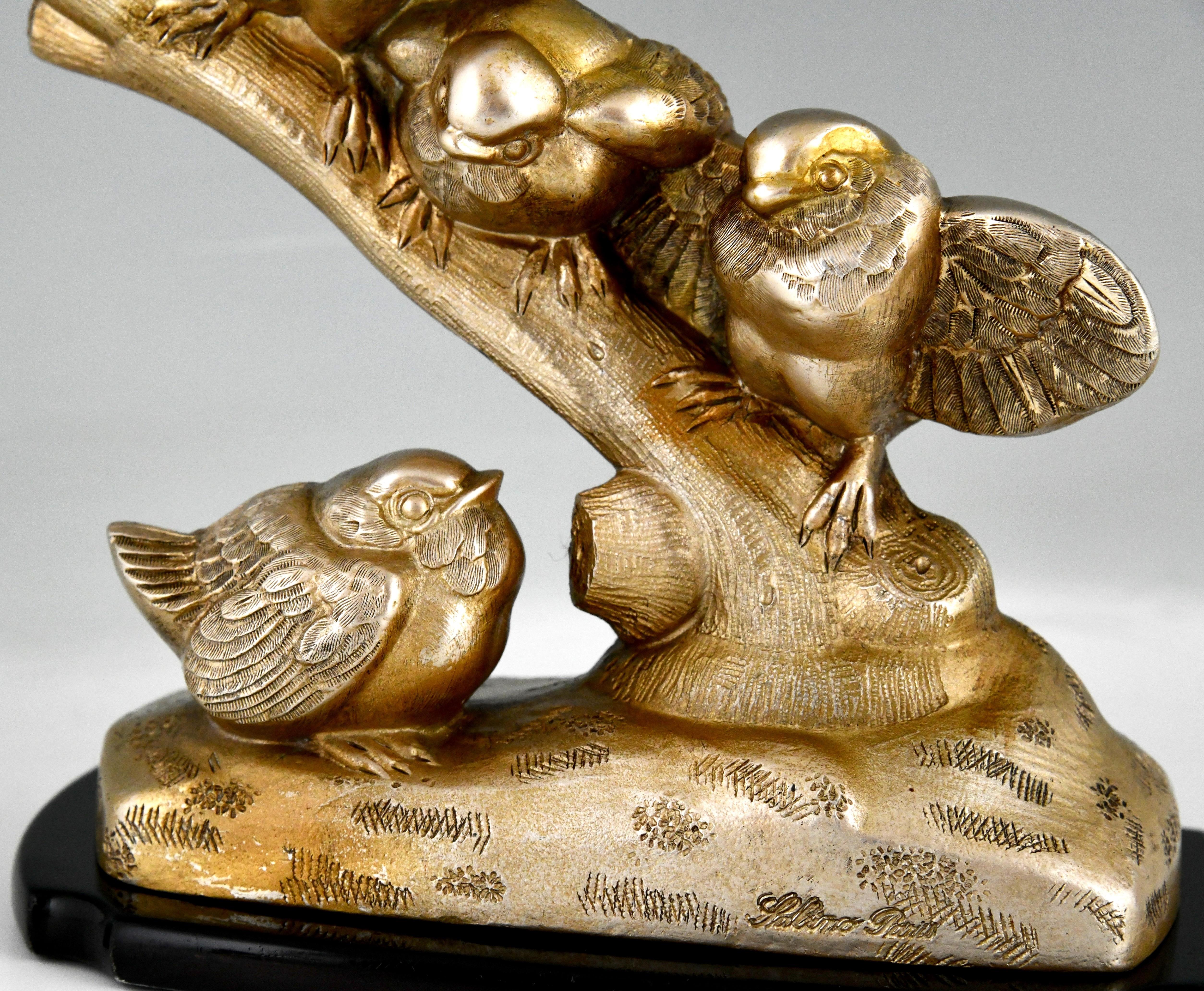 Art Deco Sculpture Five Birds on Branch by Sabino, France, 1930 For Sale 4