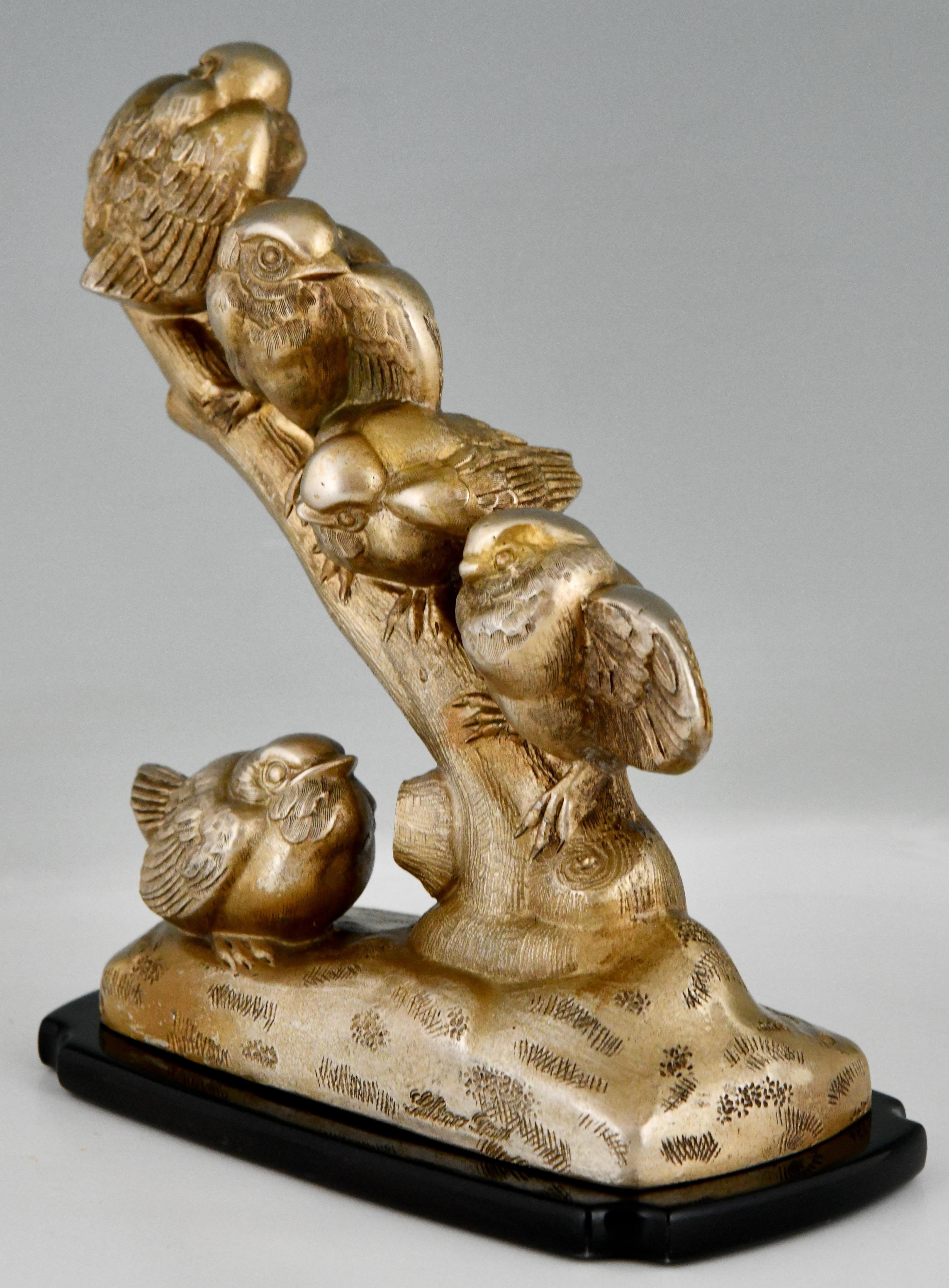 Art Deco-Skulptur Fünf Vögel auf Branch von Sabino, Frankreich, 1930 im Angebot 1