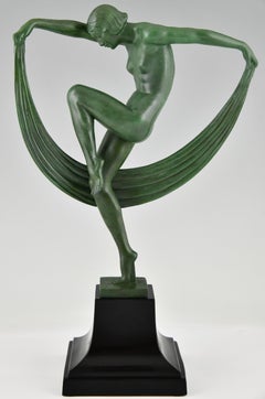 Art Deco sculpture Folie nude scarf dancer by Denis for Max le Verrier