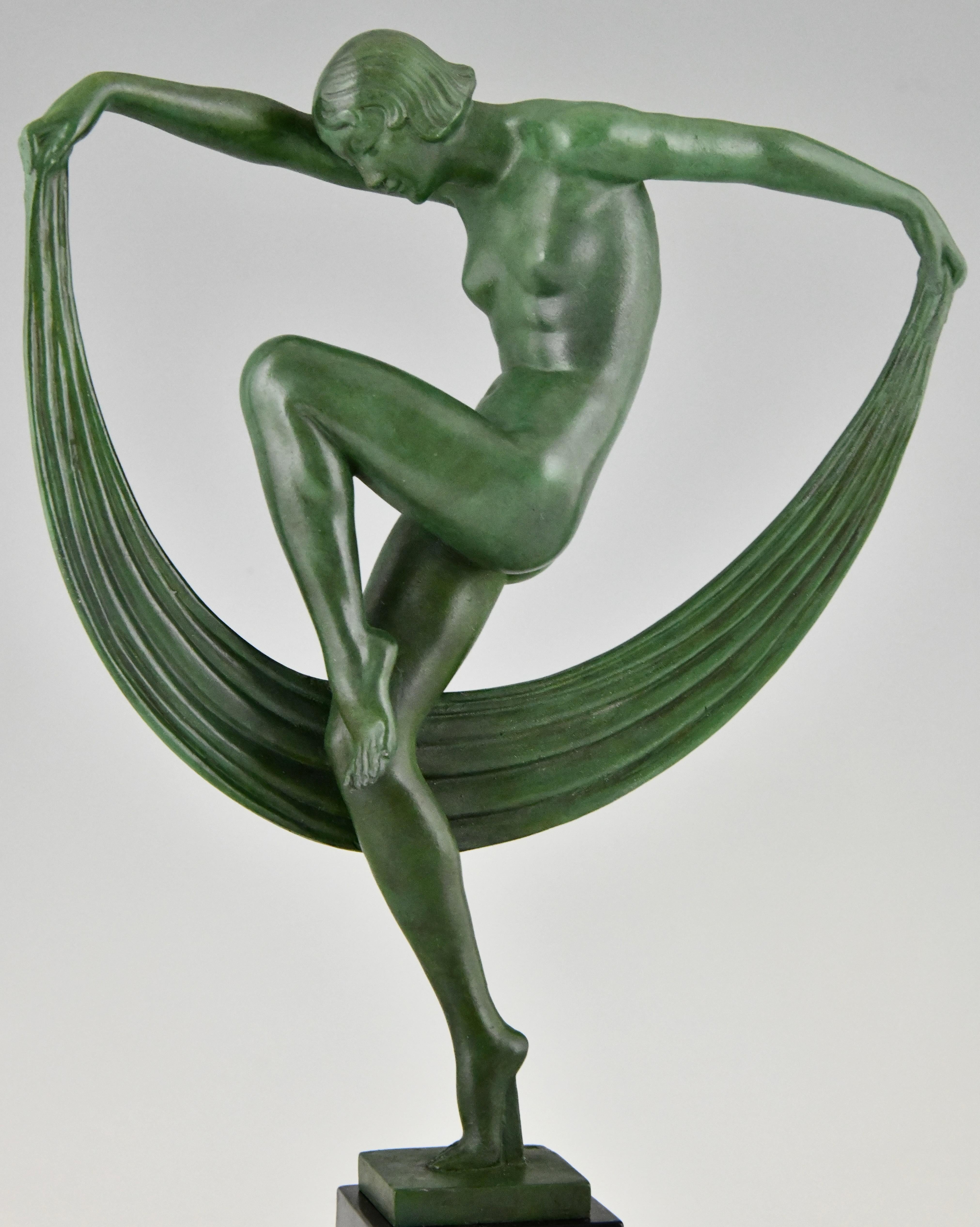 Art Deco sculpture Folie nude scarf dancer by Denis for Max le Verrier 2