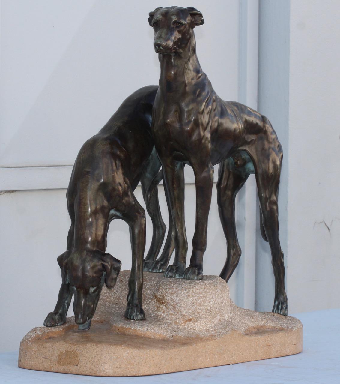 French Art Deco Sculpture Greyhounds by Jules Edmond Masson for Max Le Verrier, France