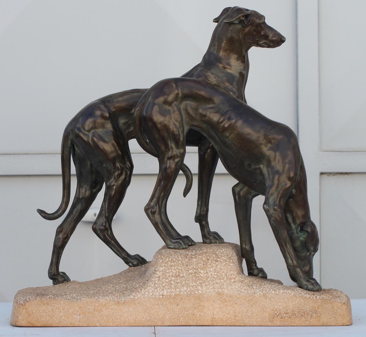 Art Deco Sculpture Greyhounds by Jules Edmond Masson for Max Le Verrier, France In Good Condition In Saint-Ouen, FR