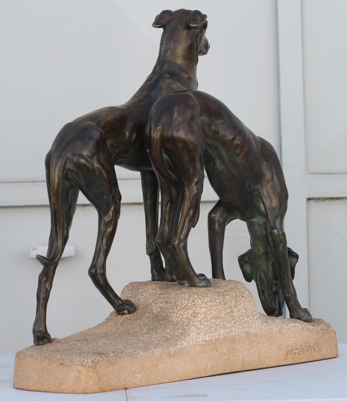 Early 20th Century Art Deco Sculpture Greyhounds by Jules Edmond Masson for Max Le Verrier, France