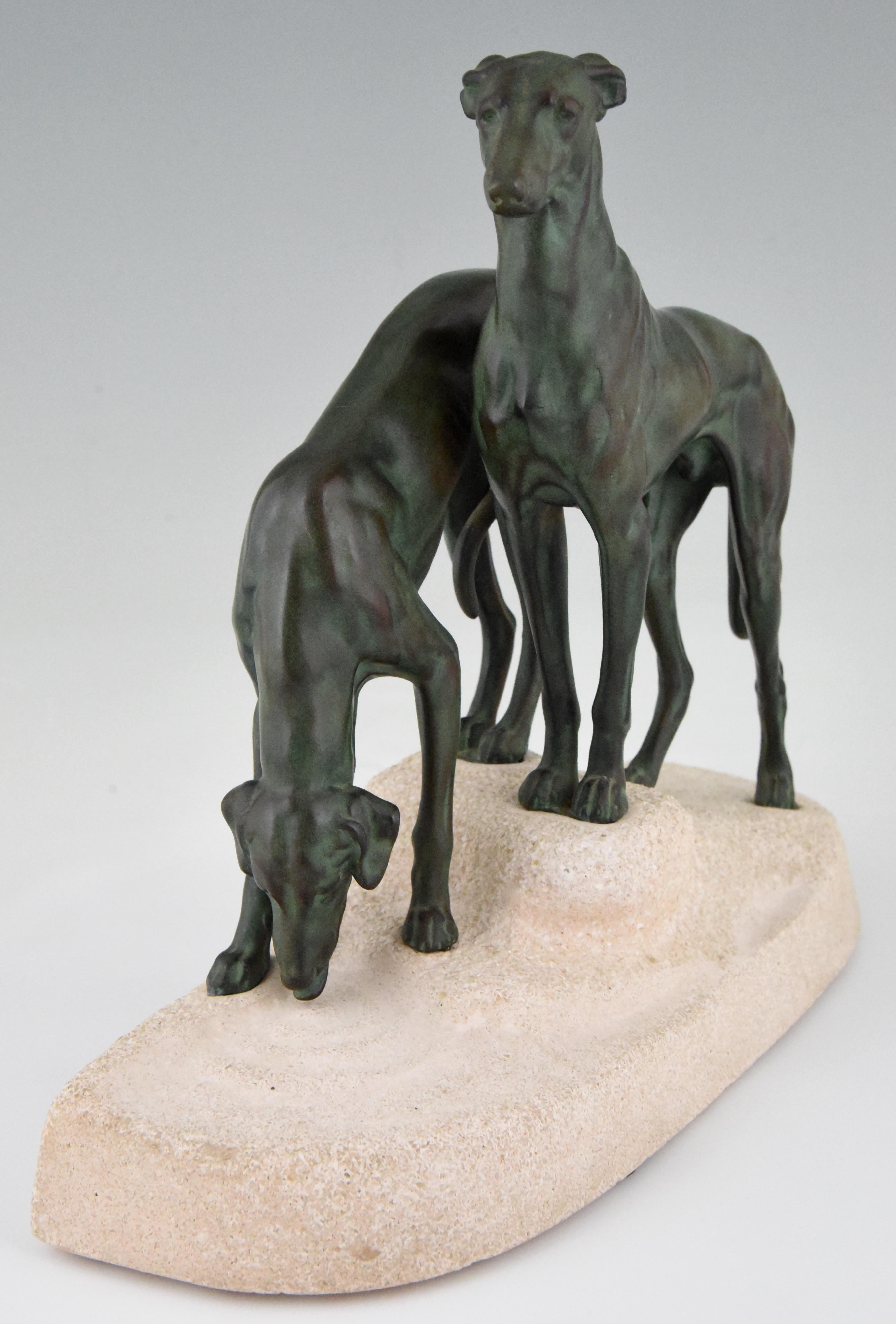 French Art Deco Sculpture Greyhounds by Jules Edmond Masson  for Max Le Verrier France