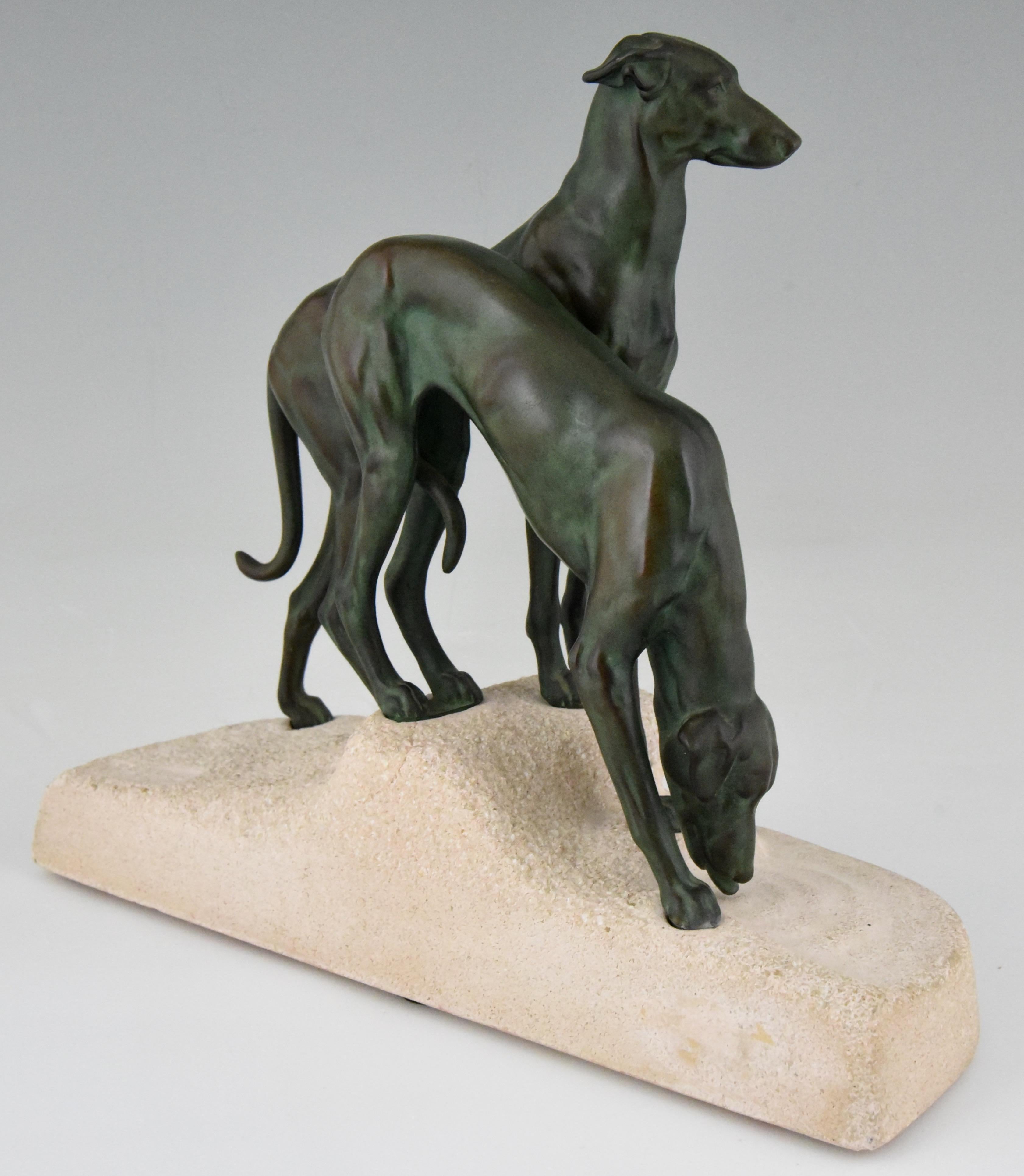 Art Deco Sculpture Greyhounds by Jules Edmond Masson  for Max Le Verrier France In Good Condition In Antwerp, BE