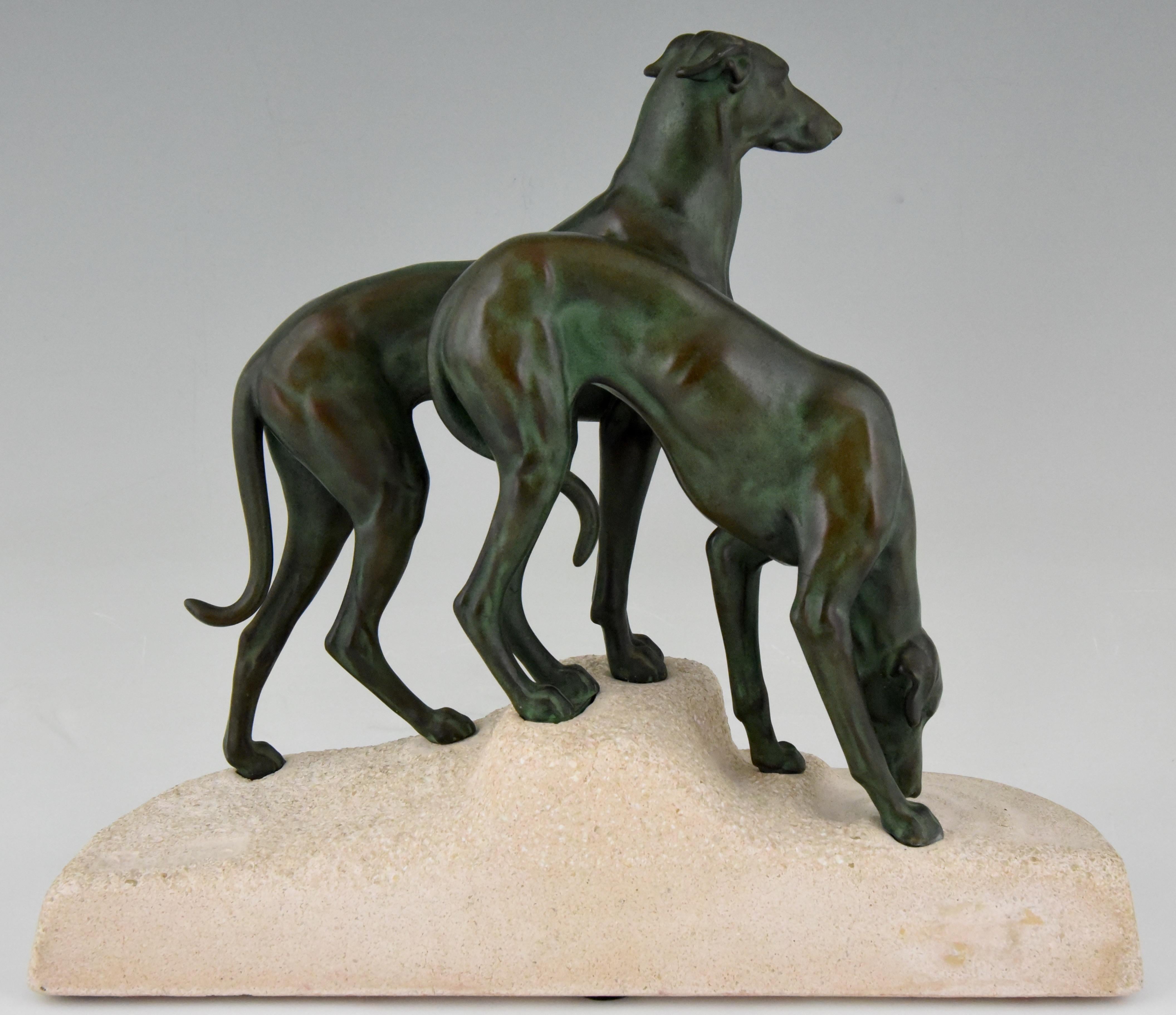 20th Century Art Deco Sculpture Greyhounds by Jules Edmond Masson  for Max Le Verrier France