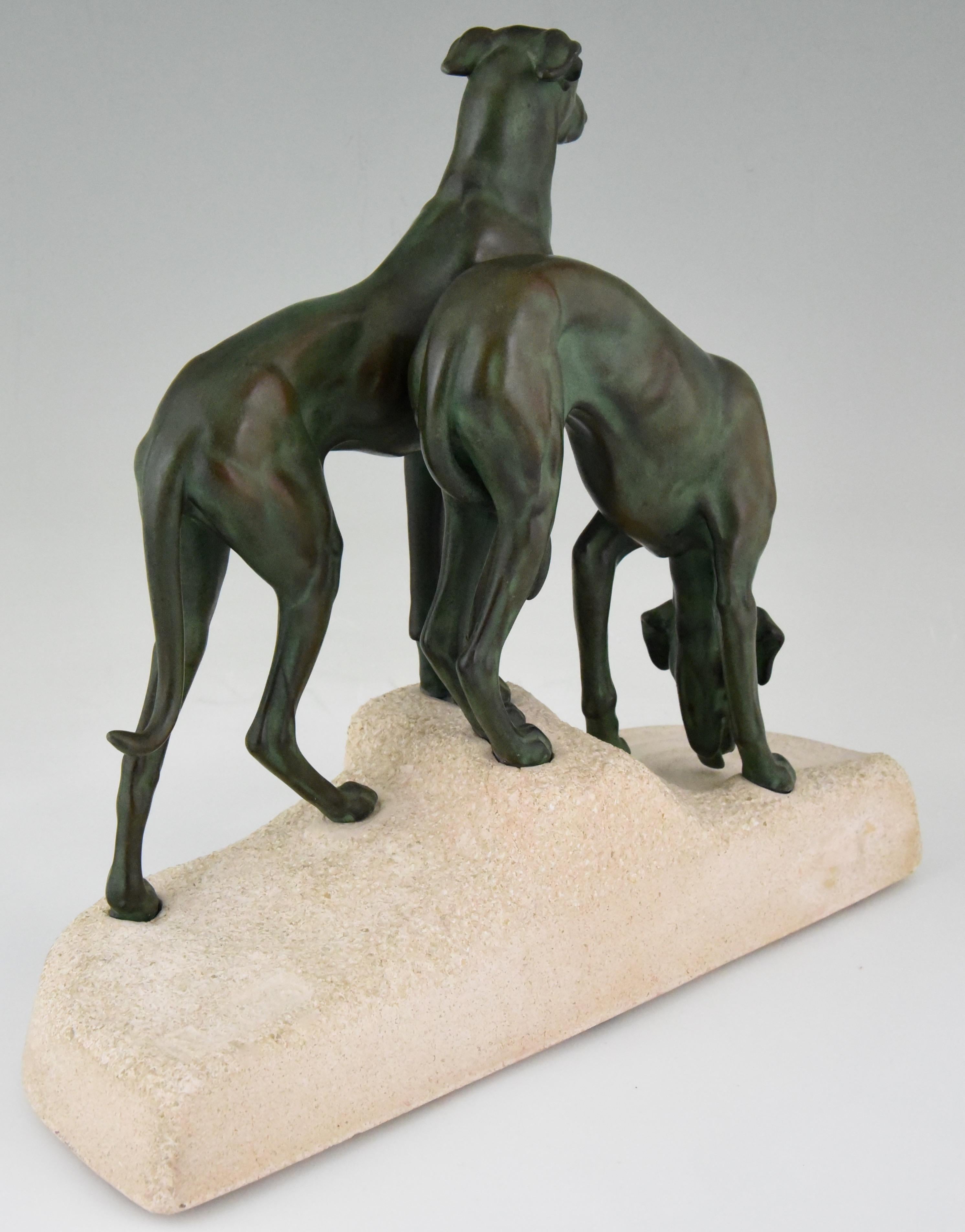 Metal Art Deco Sculpture Greyhounds by Jules Edmond Masson  for Max Le Verrier France