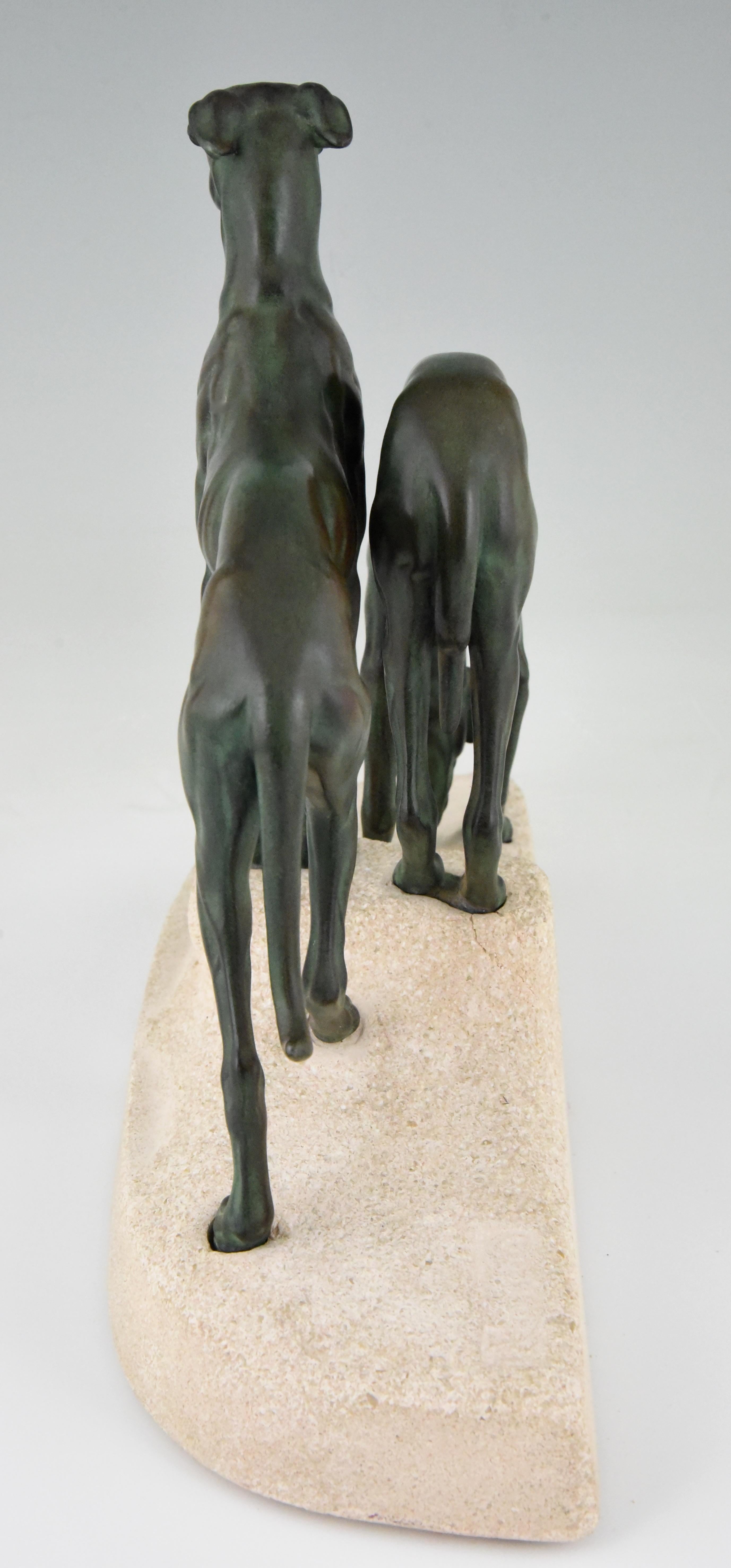 Art Deco Sculpture Greyhounds by Jules Edmond Masson  for Max Le Verrier France 1