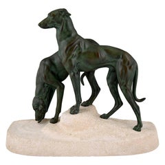 Art Deco Sculpture Greyhounds by Jules Edmond Masson  for Max Le Verrier France