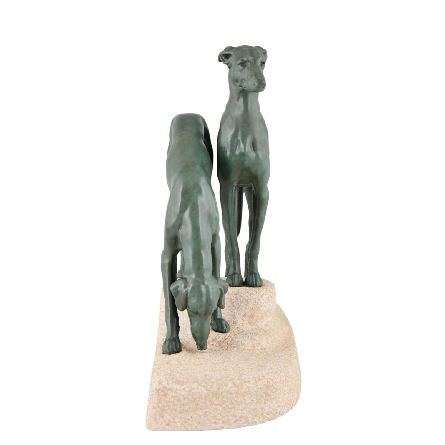 French Art Deco Sculpture Greyhounds Jules Edmond Masson & Max Le Verrier France 1930 For Sale