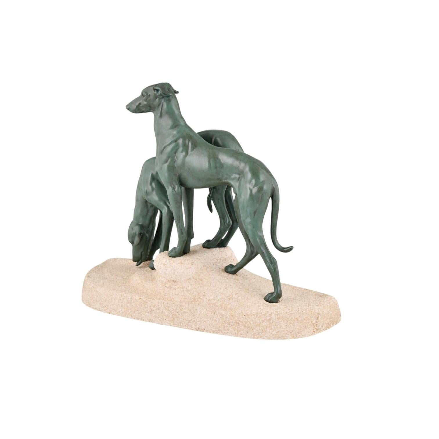 20th Century Art Deco Sculpture Greyhounds Jules Edmond Masson & Max Le Verrier France 1930 For Sale