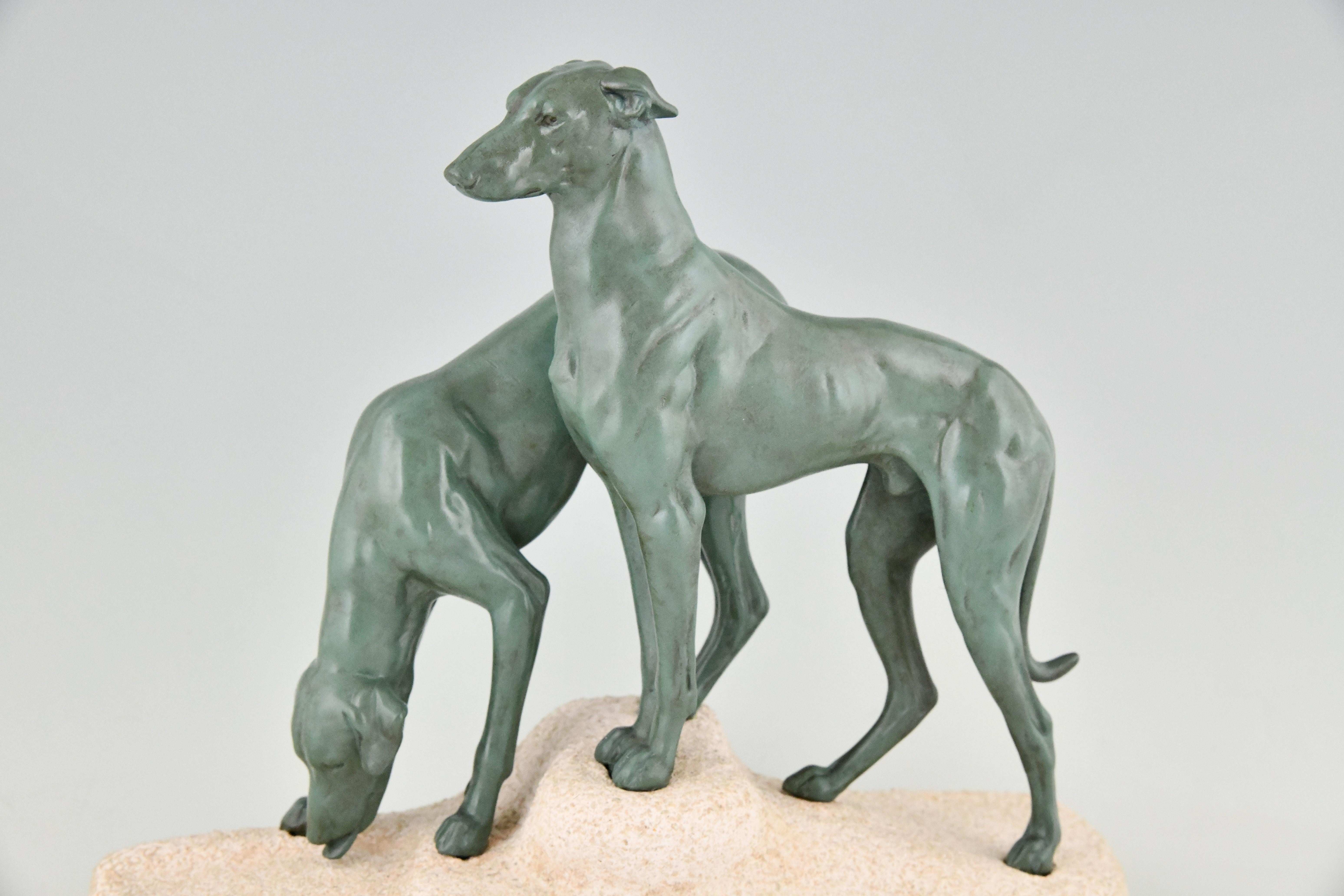 Cast Stone Art Deco Sculpture Greyhounds Jules Edmond Masson & Max Le Verrier France 1930 For Sale