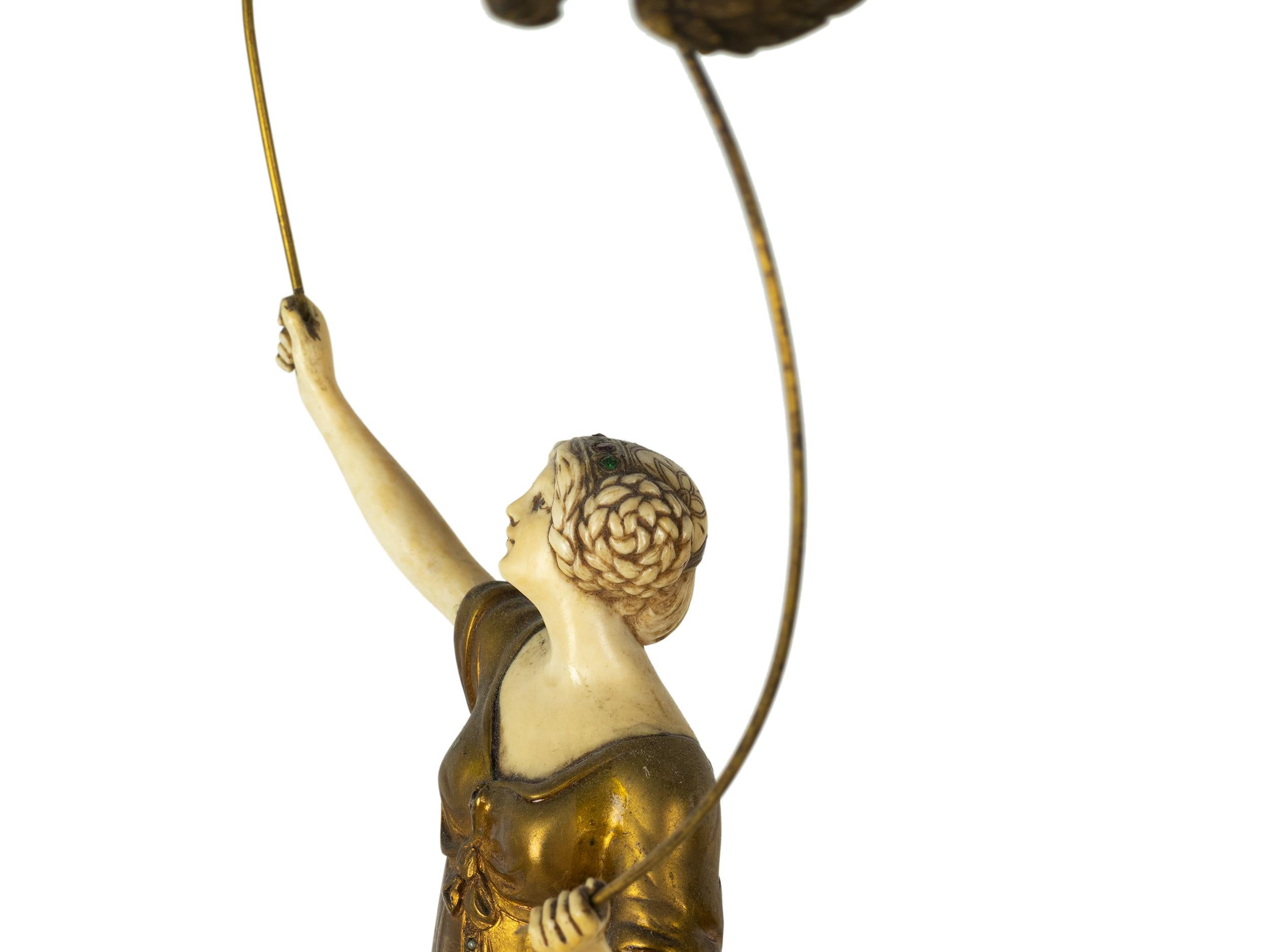Patinated Art Nouveau Statue Of Lady with Parrot By Alfred Brandel, 20th Century  For Sale