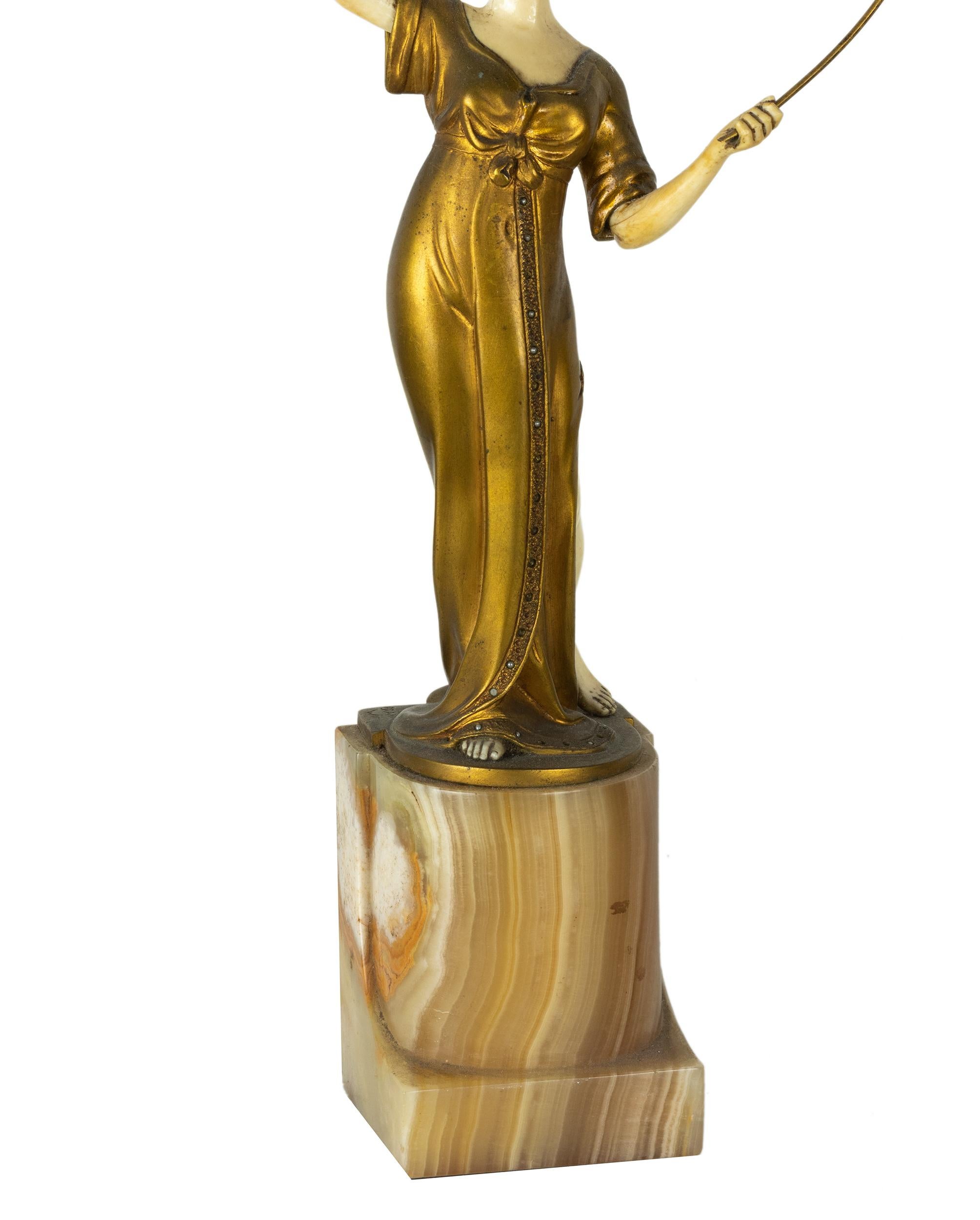 Art Nouveau Statue Of Lady with Parrot By Alfred Brandel, 20th Century  For Sale 1