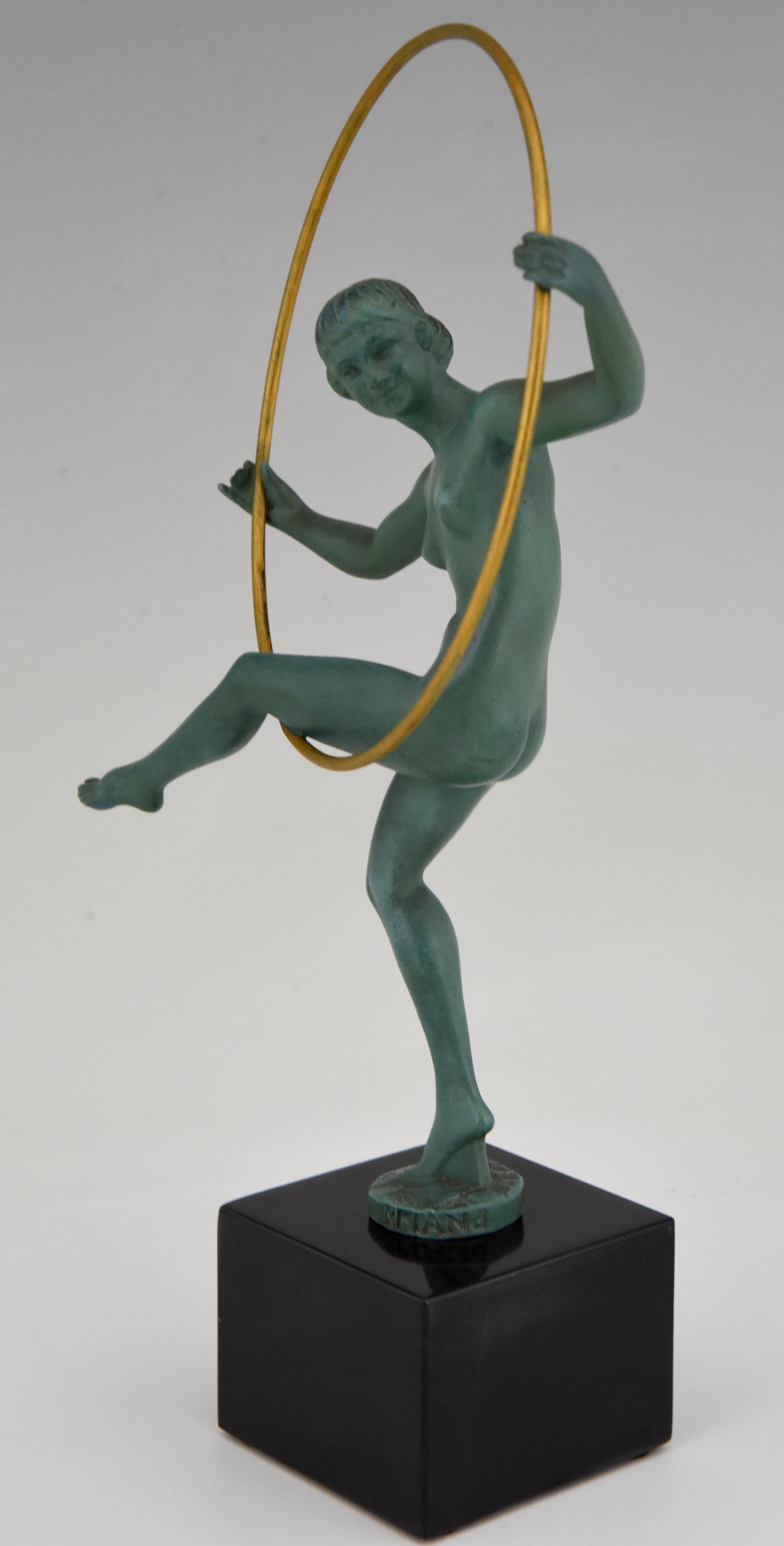 French Art Deco Sculpture Hoop Dancer Briand, Marcel Andre Bouraine France, 1930