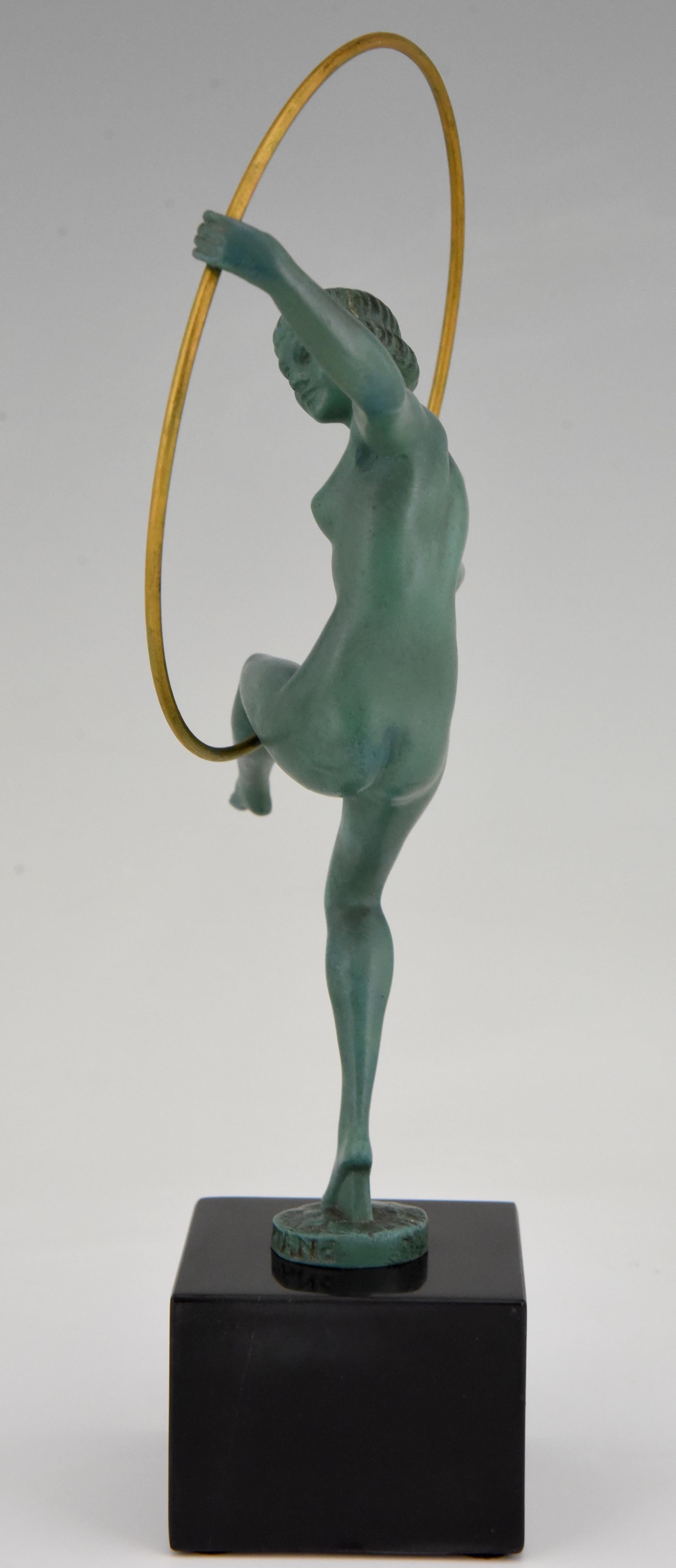 Patinated Art Deco Sculpture Hoop Dancer Briand, Marcel Andre Bouraine France, 1930