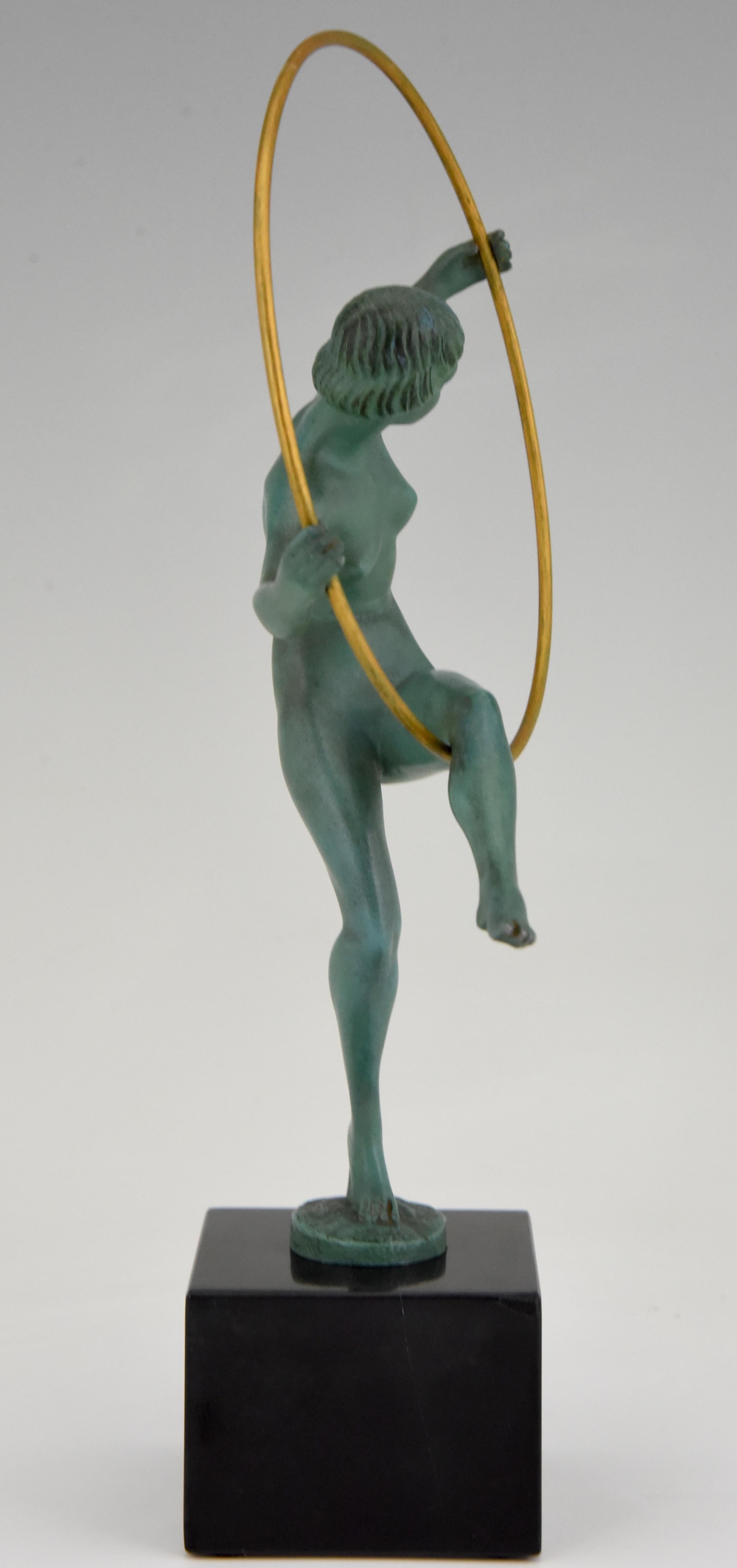 Metal Art Deco Sculpture Hoop Dancer Briand, Marcel Andre Bouraine France, 1930